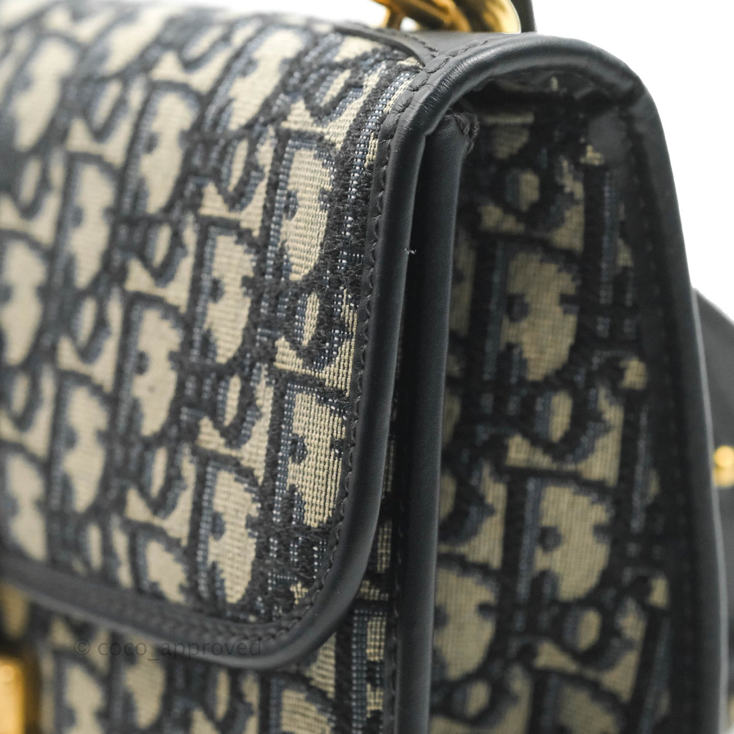 Christian Dior Oblique Small DiorAddict Flap Bag Navy Blue Aged Gold Hardware