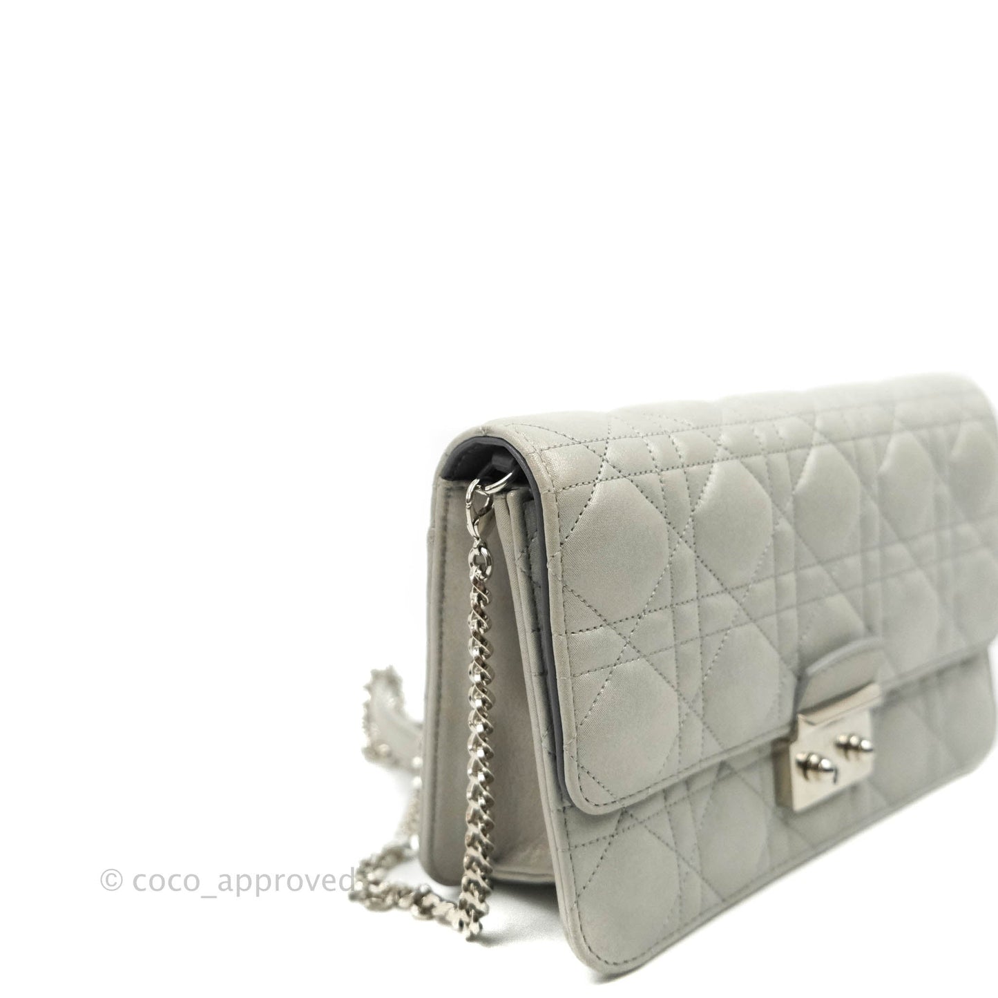 Christian Dior Miss Dior WOC Cannage Metallic Grey Silver Hardware
