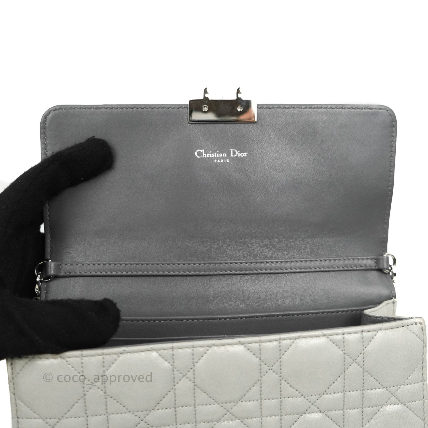 Christian Dior Miss Dior WOC Cannage Metallic Grey Silver Hardware