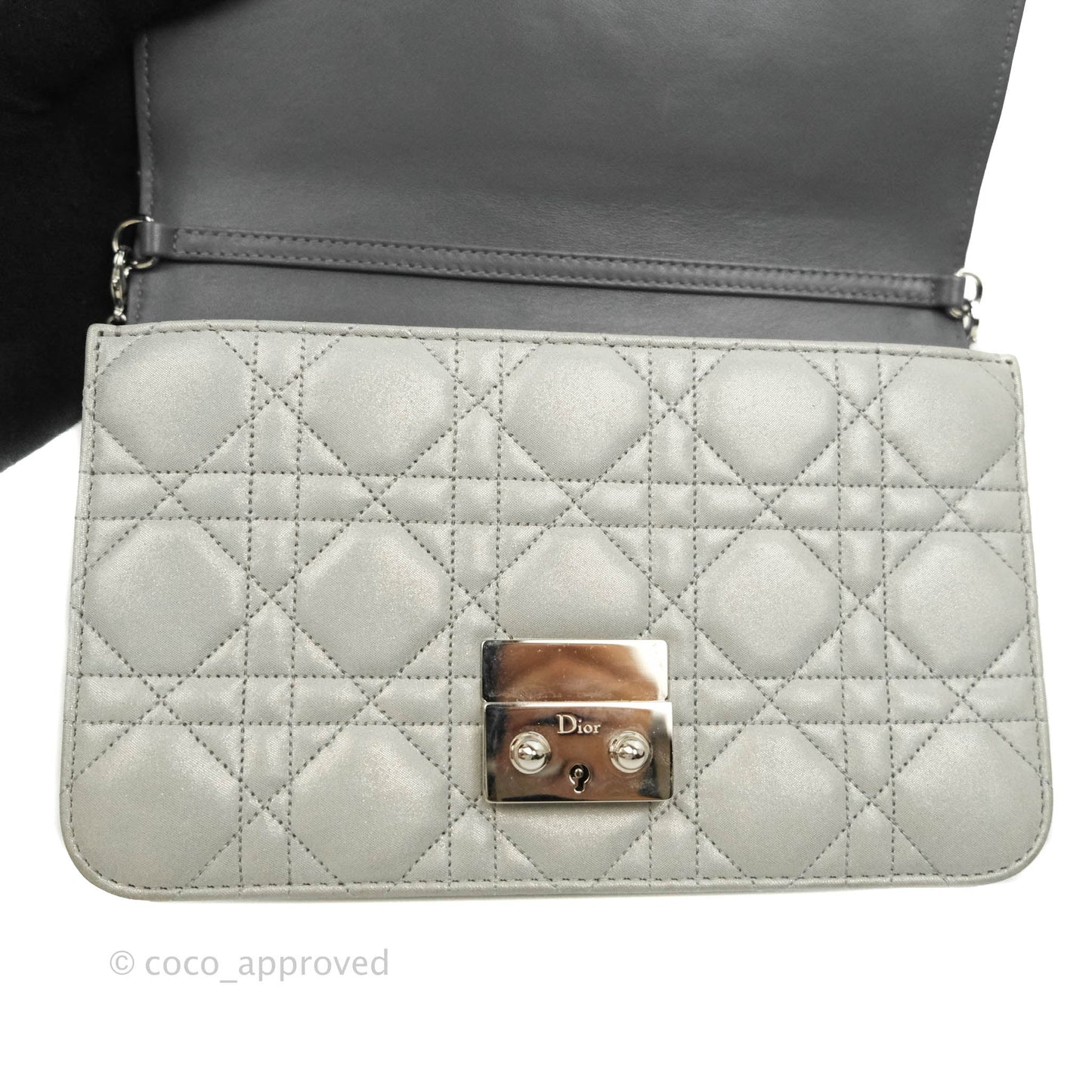 Christian Dior Miss Dior WOC Cannage Metallic Grey Silver Hardware