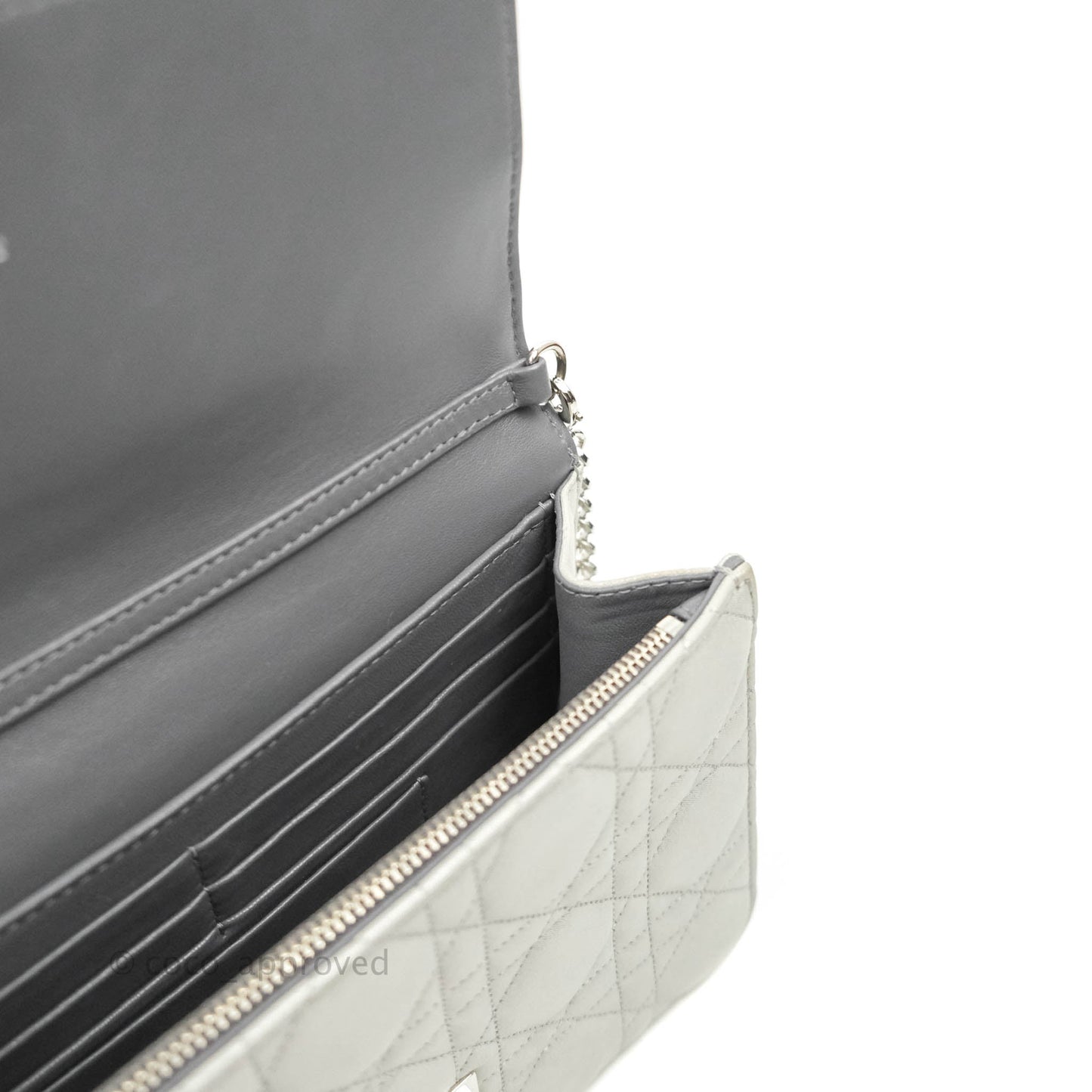 Christian Dior Miss Dior WOC Cannage Metallic Grey Silver Hardware