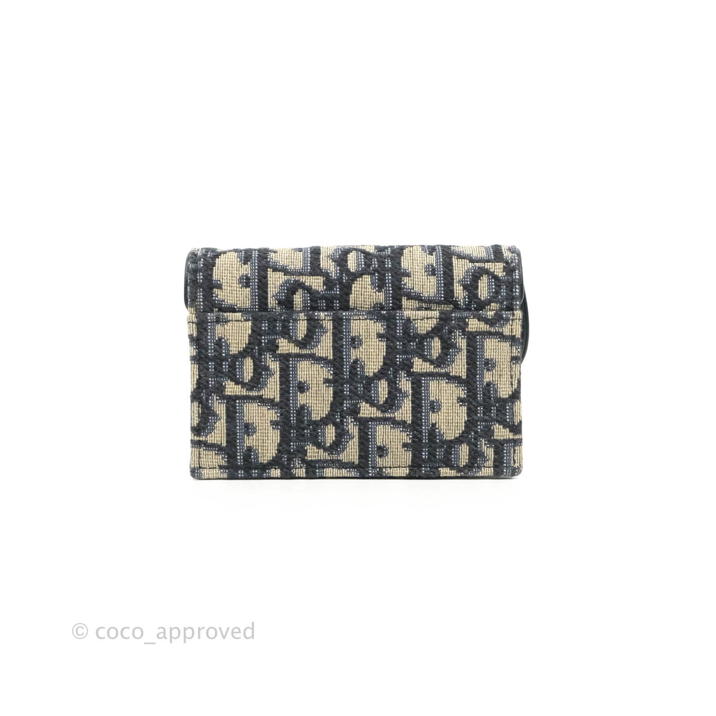Christian Dior Saddle Flap Card Holder Blue Dior Oblique Jacquard