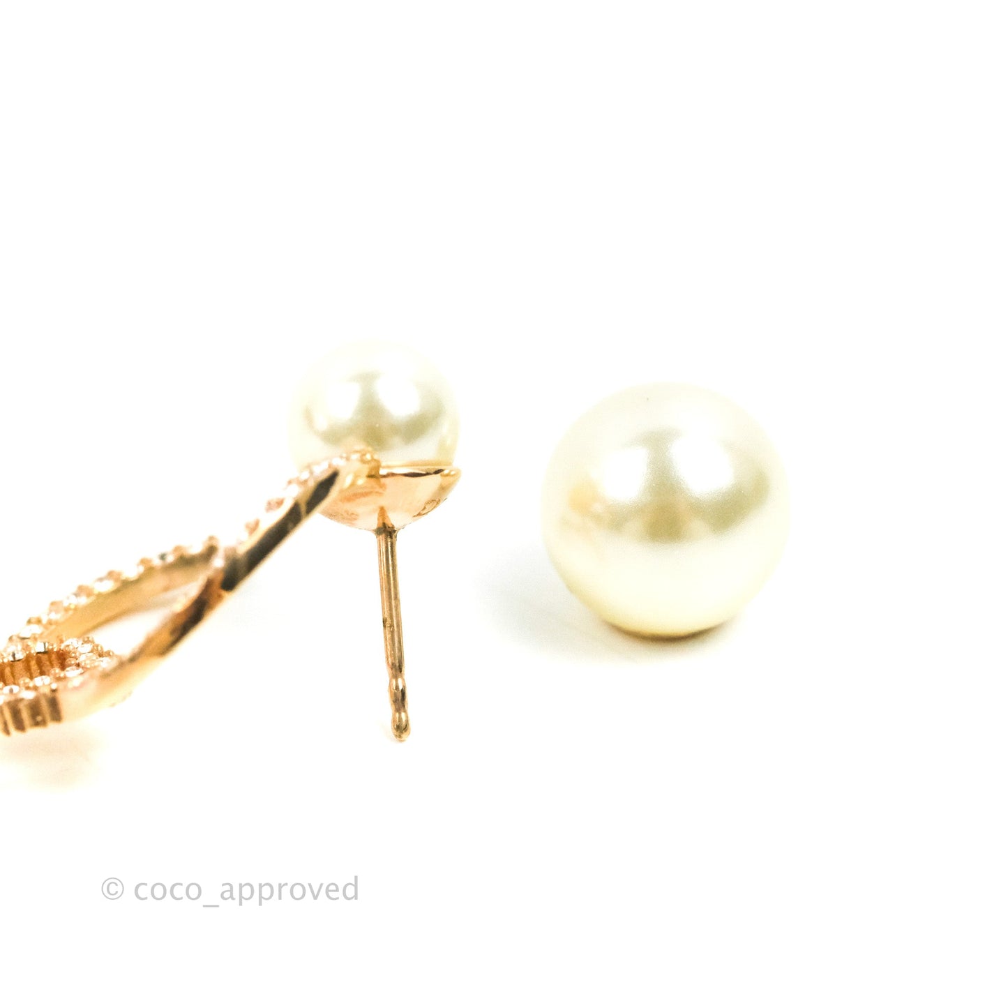Christian Dior CD Crystal Pearl Hoop Earrings Pink Gold Tone