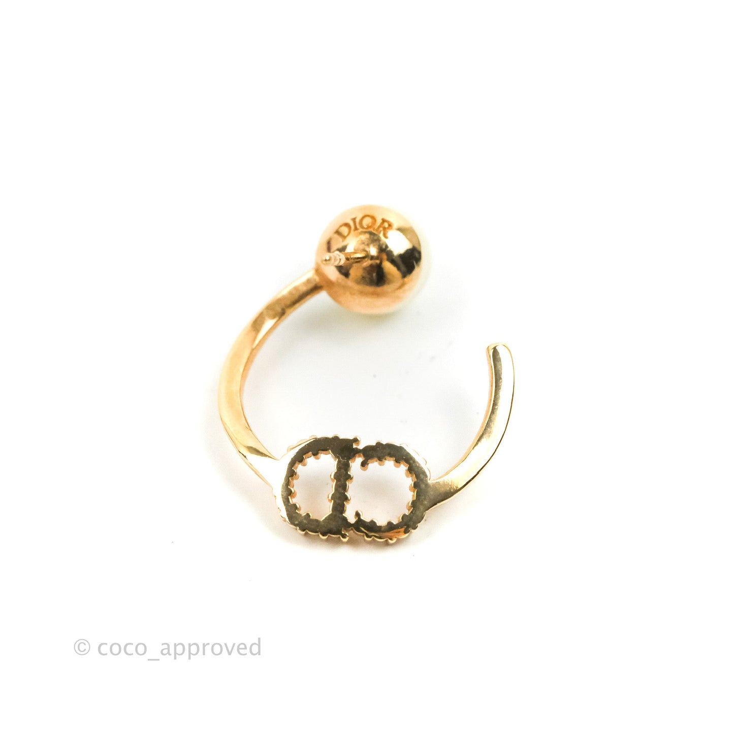 Christian Dior CD Crystal Pearl Hoop Earrings Pink Gold Tone