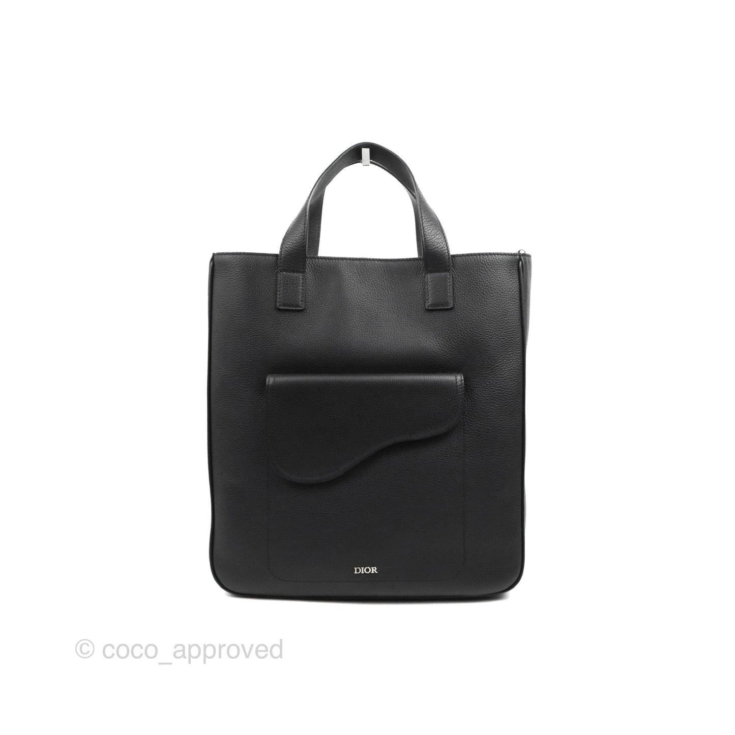 Dior Men's Saddle Tote Bag with Shoulder Strap Black Grained Leather