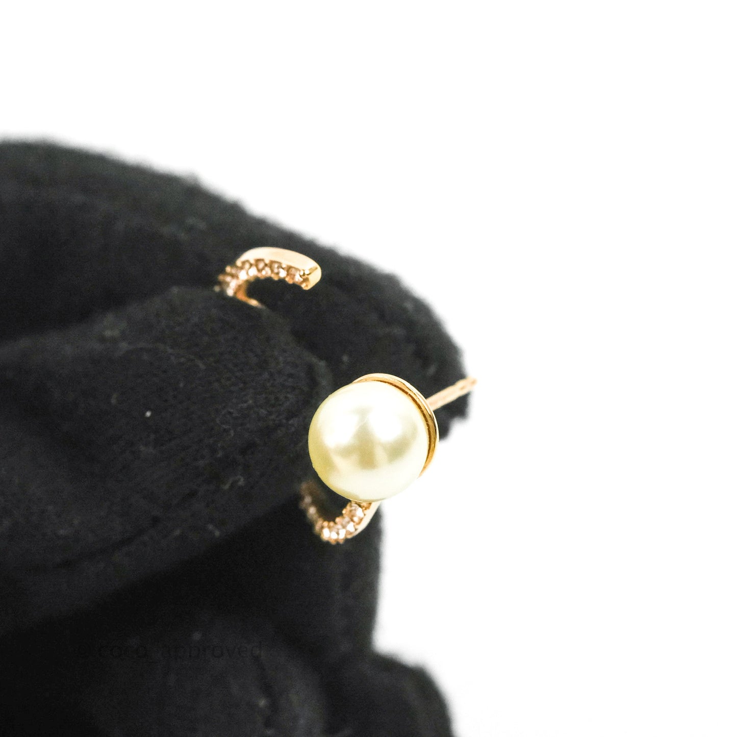 Christian Dior CD Crystal Pearl Hoop Earrings Pink Gold Tone