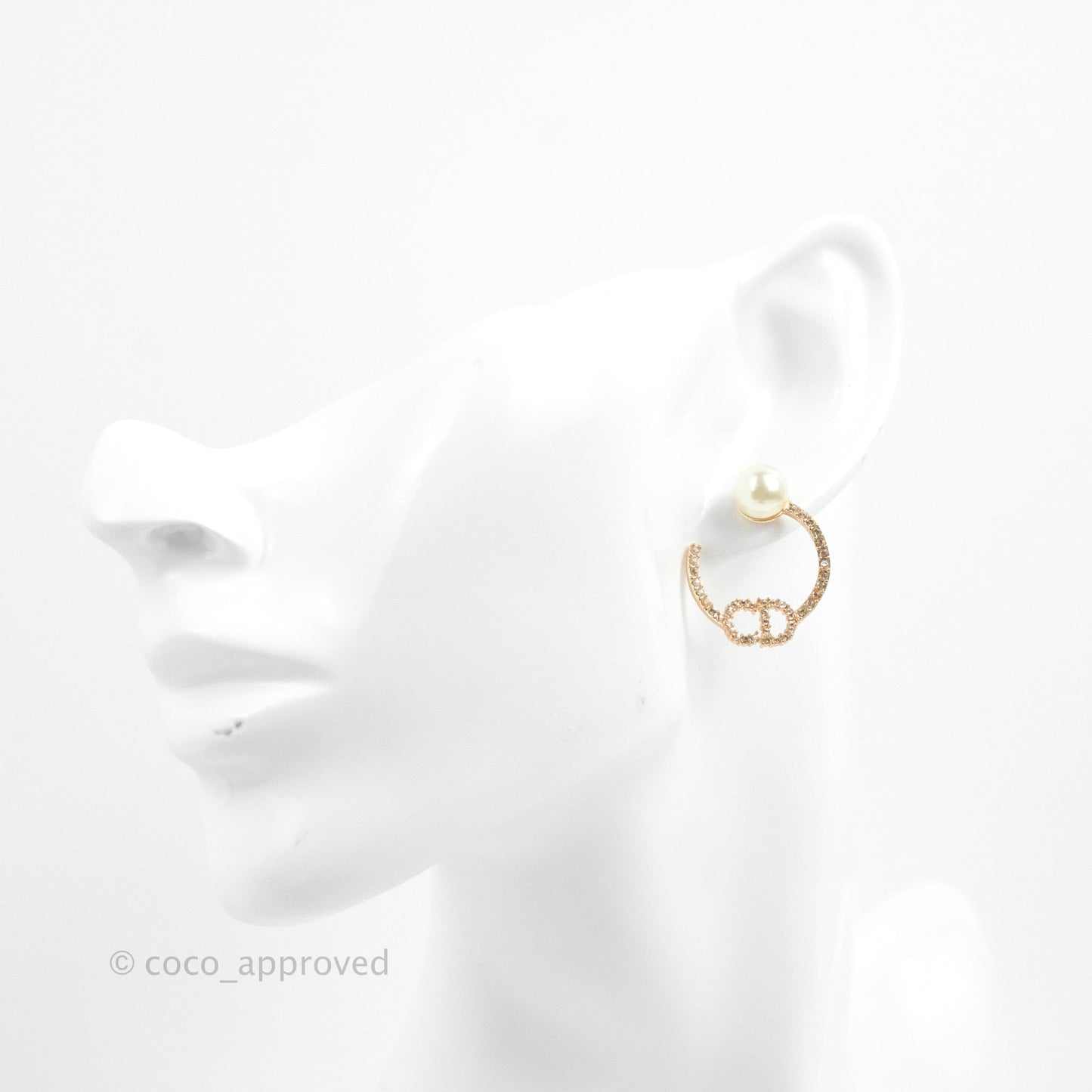 Christian Dior CD Crystal Pearl Hoop Earrings Pink Gold Tone