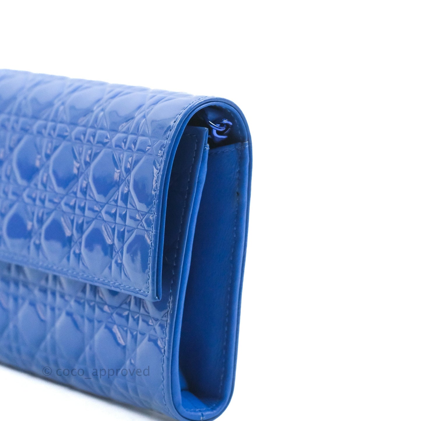 Christian Dior Lady Dior Clutch Bag Cannage Patent Blue