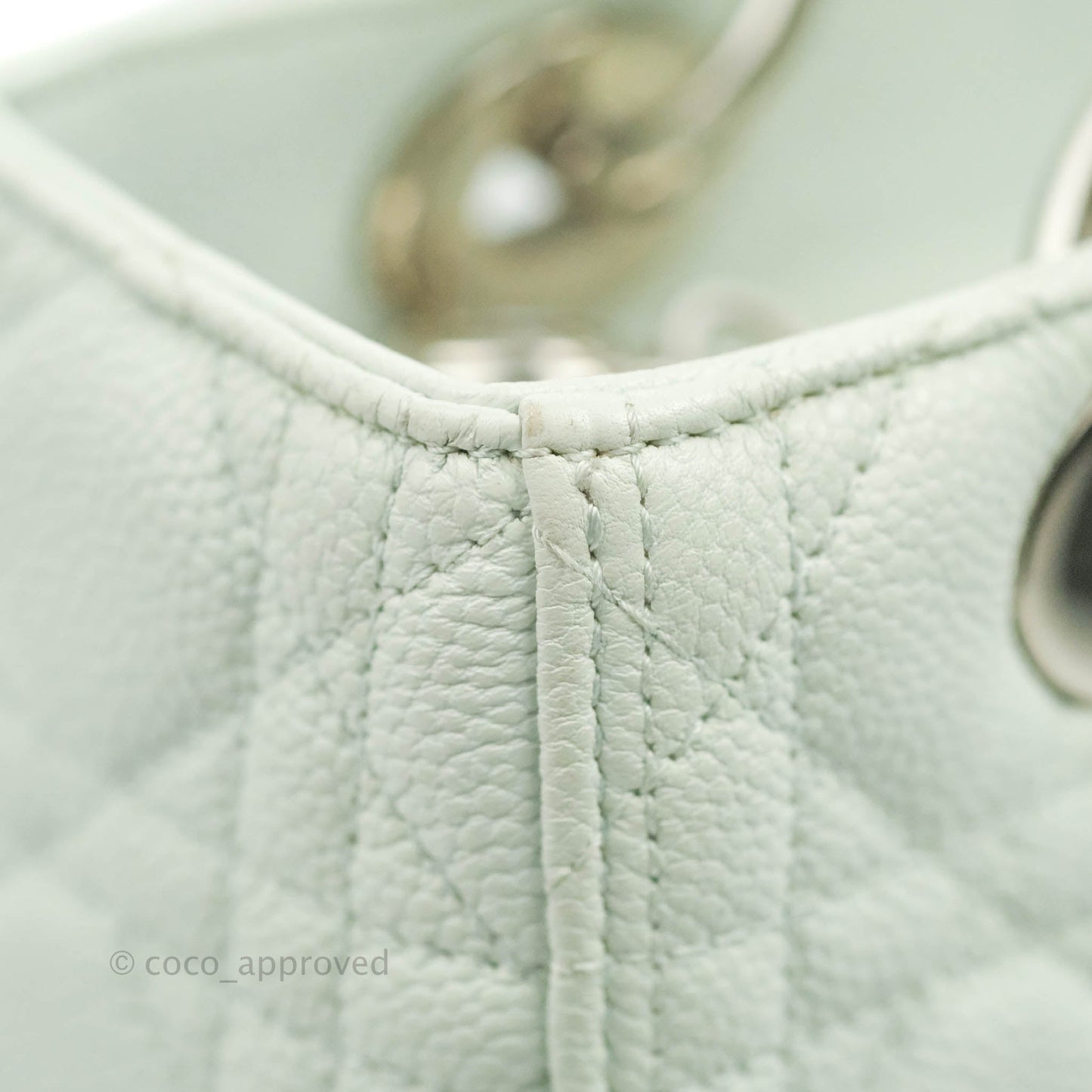 Christian Dior Medium Lady Dior Light Mint Grained Leather Silver Hardware