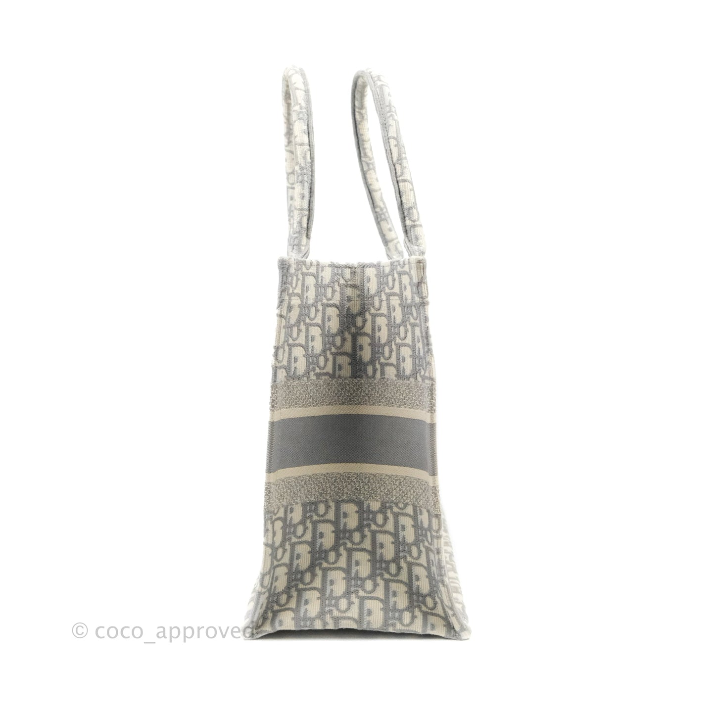 Christian Dior Medium (Old Small) Light Grey Oblique Embroidery Canvas Book Tote
