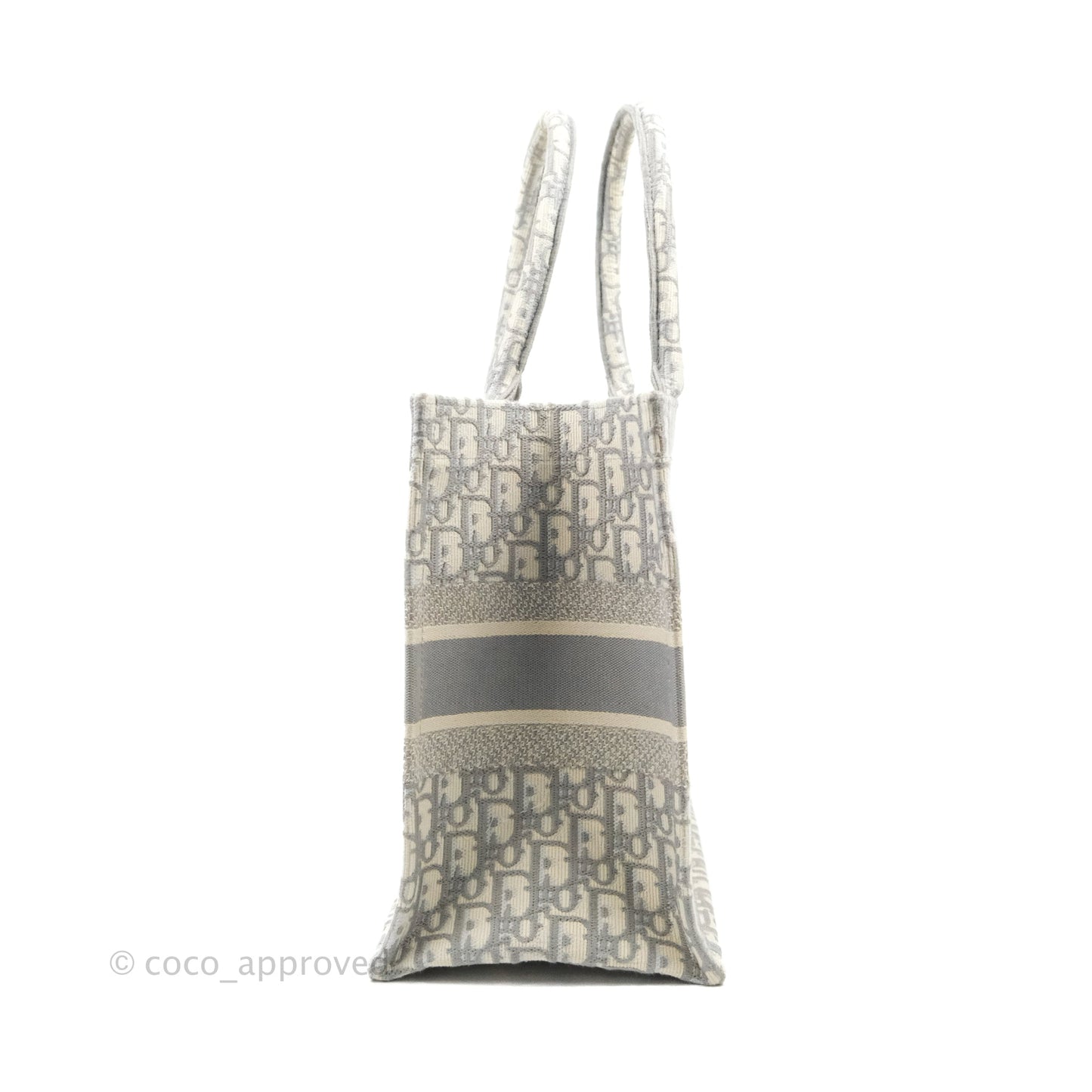 Christian Dior Medium (Old Small) Light Grey Oblique Embroidery Canvas Book Tote
