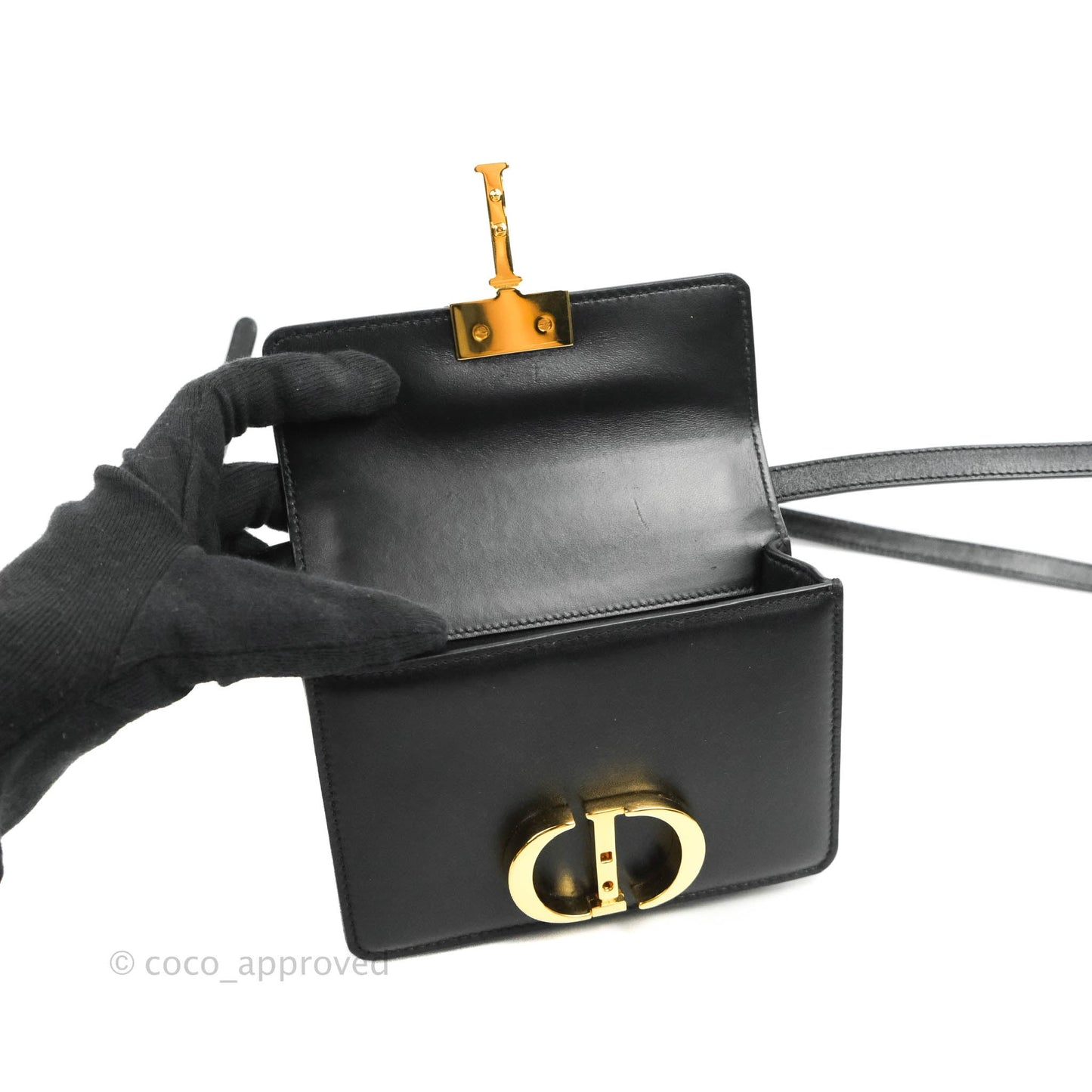 Christian Dior Smooth Calfskin Micro 30 Montaigne Flap Bag Black Gold Hardware