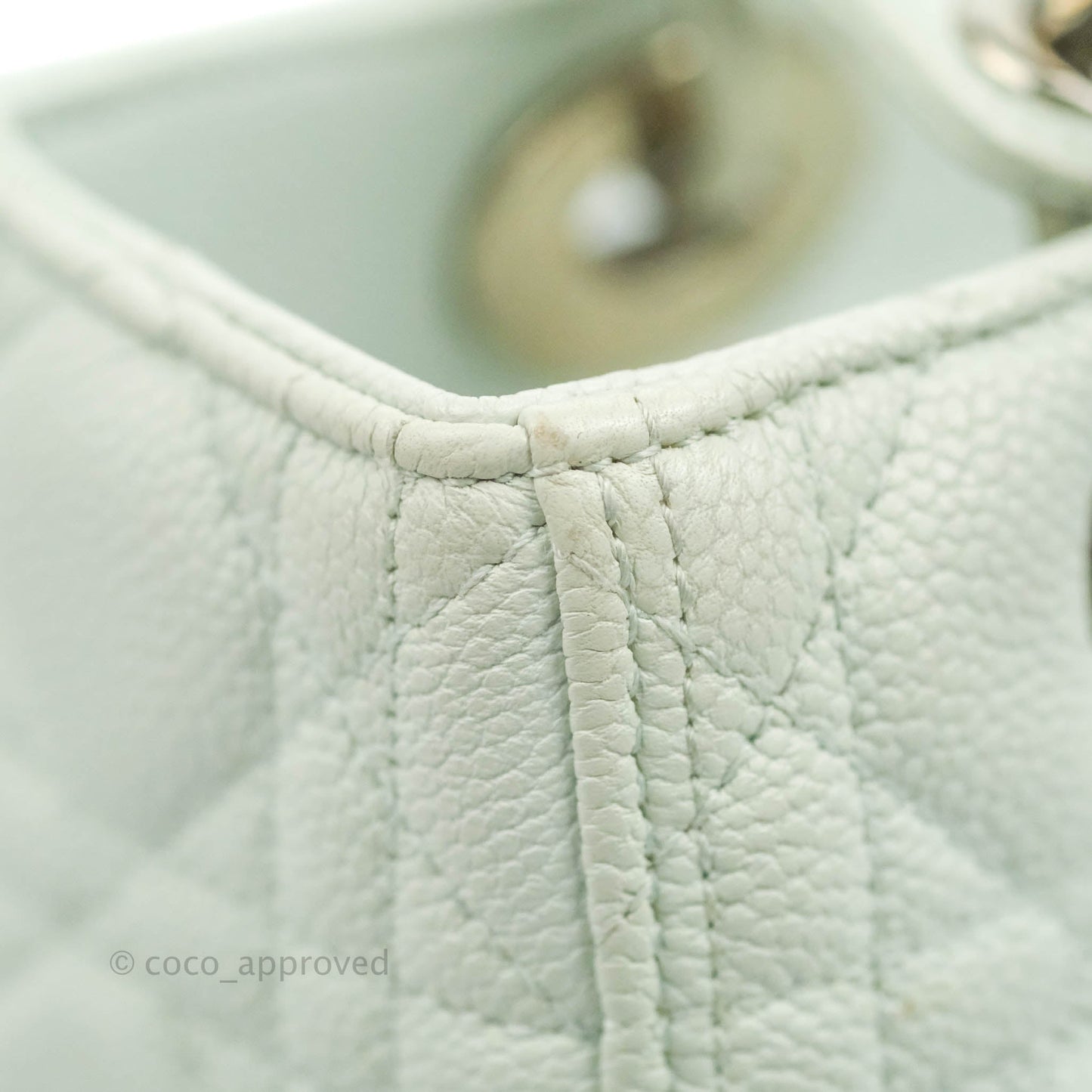 Christian Dior Medium Lady Dior Light Mint Grained Leather Silver Hardware
