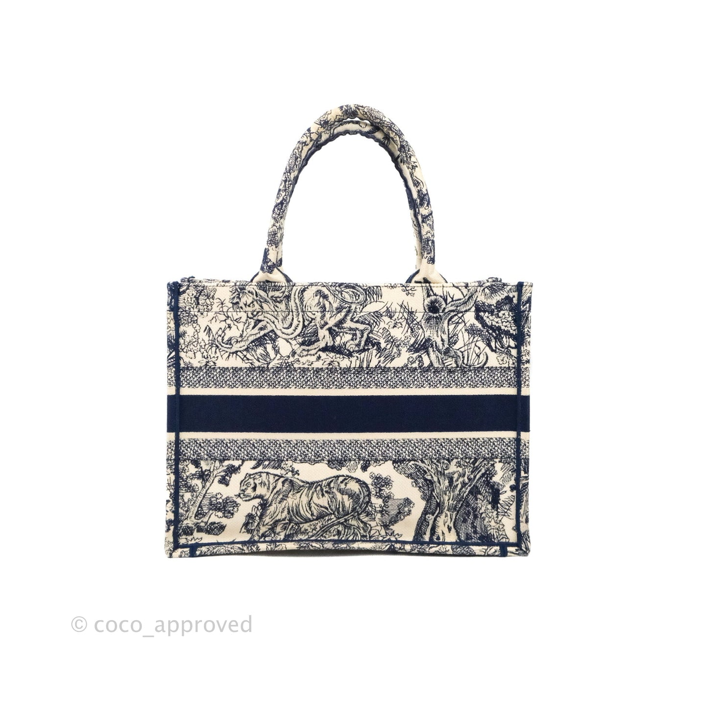 Christian Dior Medium (Old Small) Embroidered Toile De Jouy Canvas Book Tote Blue