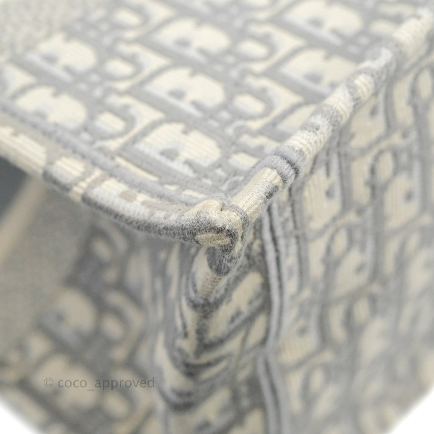 Christian Dior Medium (Old Small) Light Grey Oblique Embroidery Canvas Book Tote