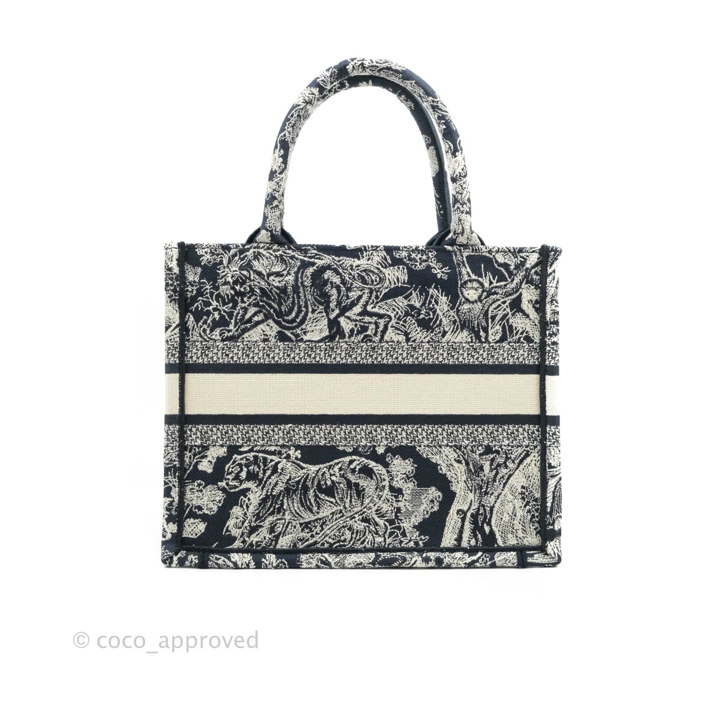Christian Dior New Small Embroidered Toile De Jouy Navy Canvas Book Tote