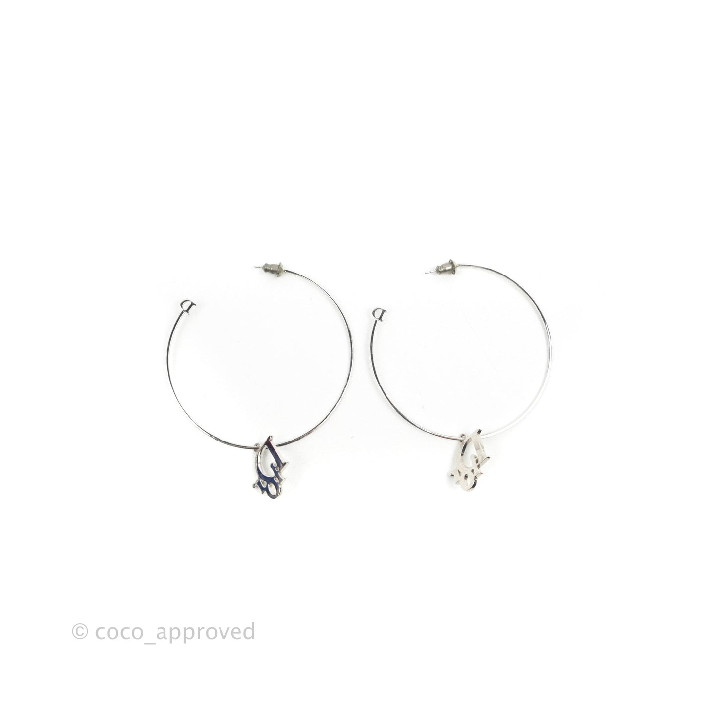 Dior Crystal Logo Hoop Earrings Silver Tone