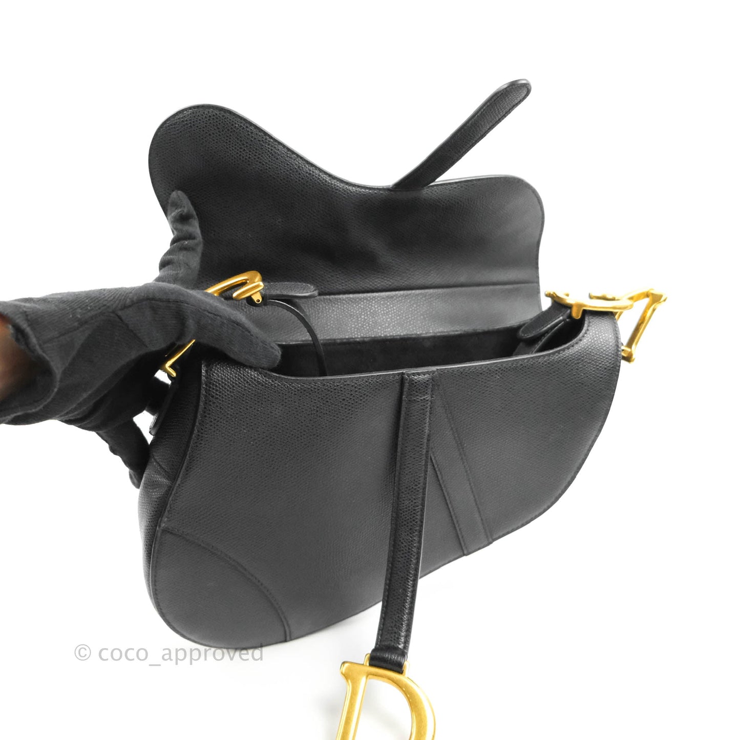 Christian Dior Saddle Bag Black Grained Calfskin Gold Hardware