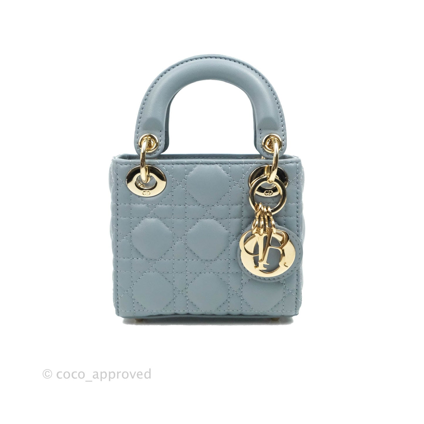 Christian Dior Micro Lady Dior Cannage Blue Grey Lambskin Gold Hardware