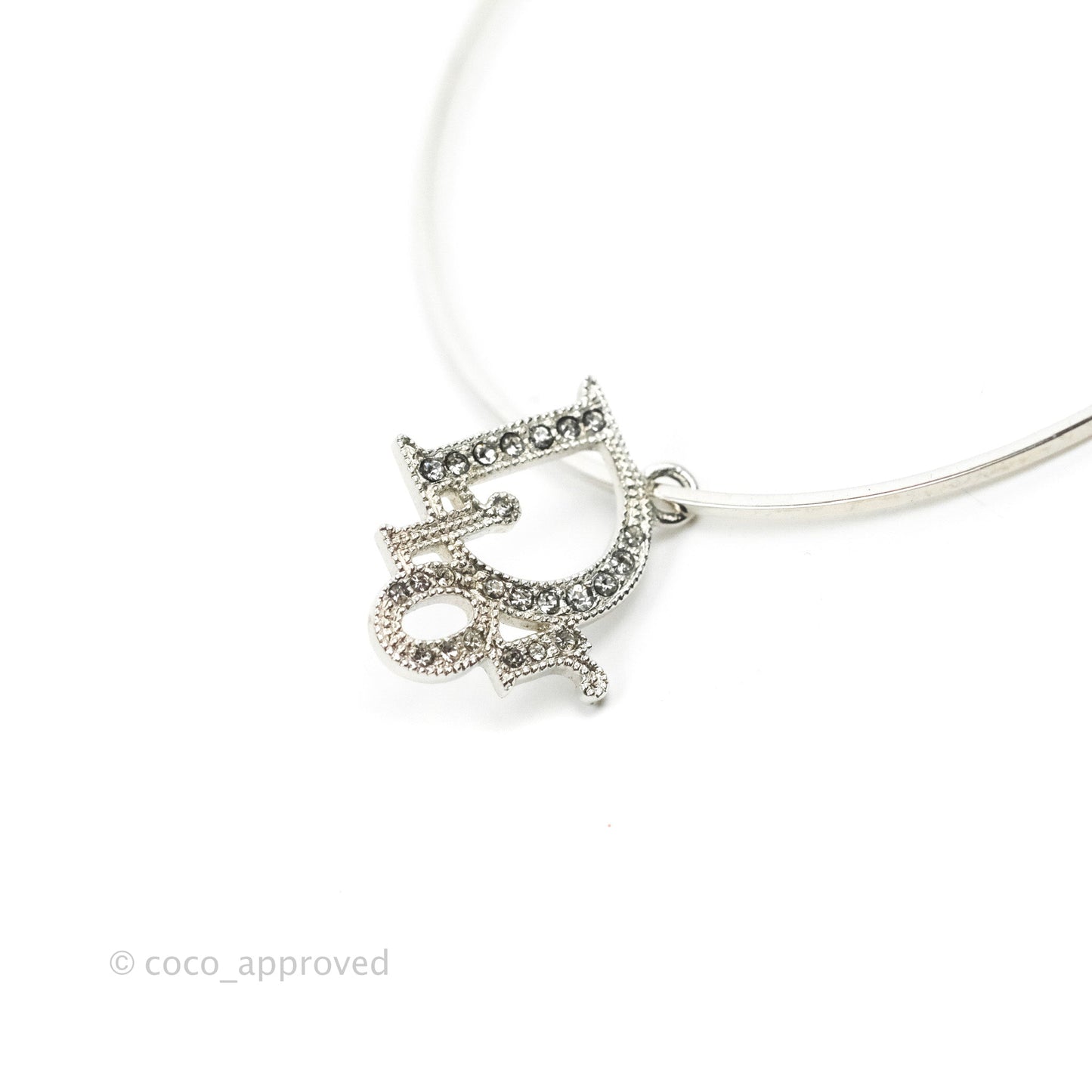 Dior Crystal Logo Hoop Earrings Silver Tone