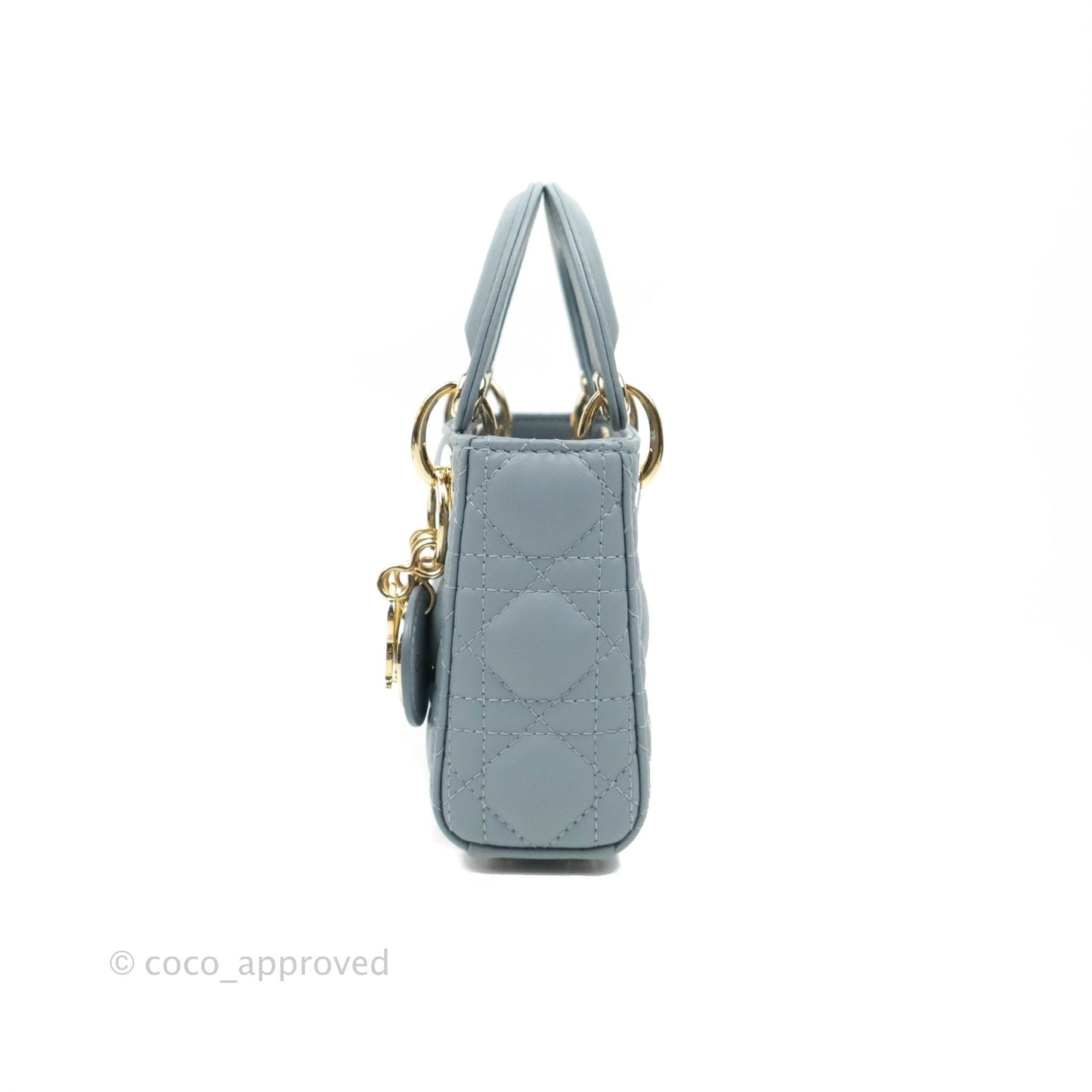 Christian Dior Micro Lady Dior Cannage Blue Grey Lambskin Gold Hardware