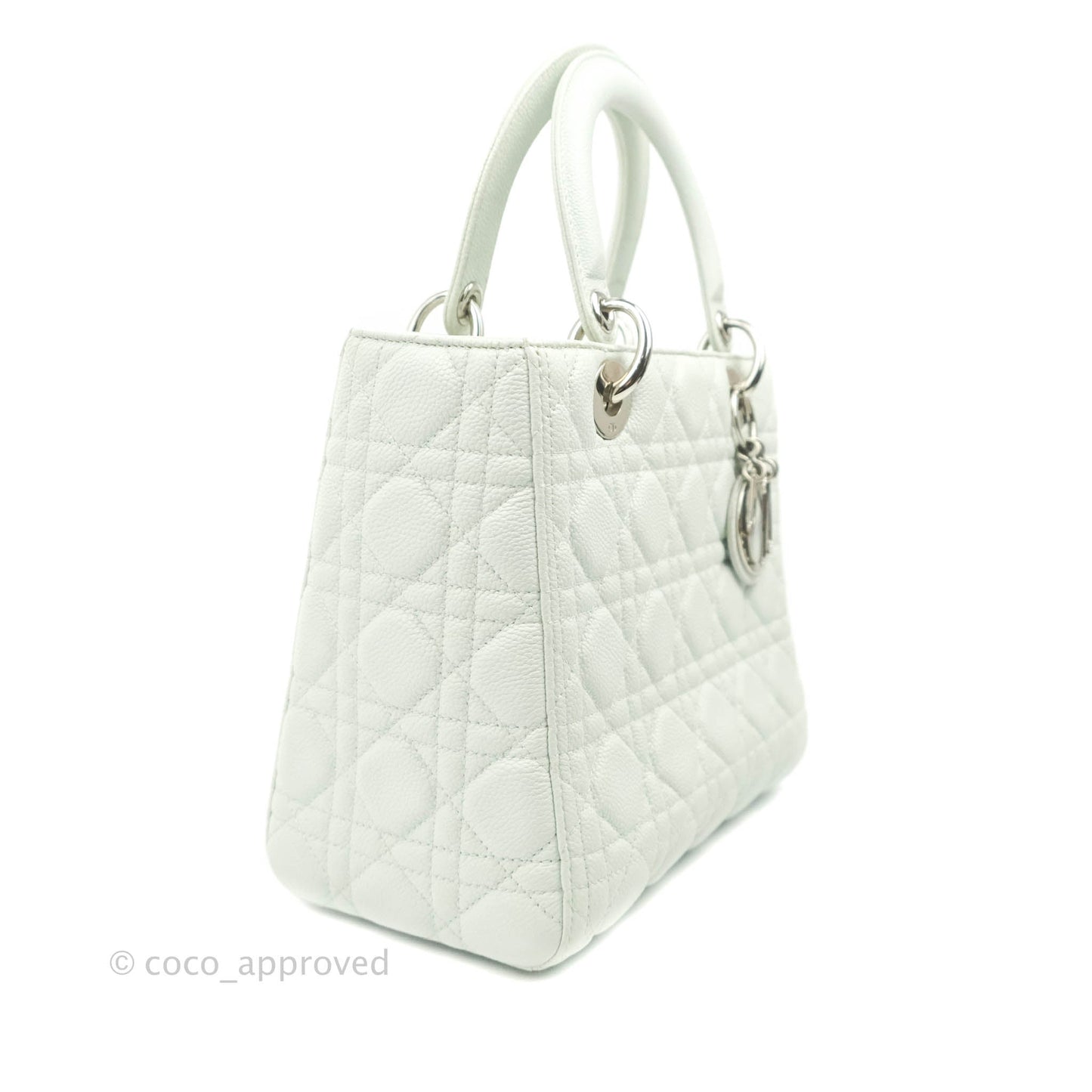 Christian Dior Medium Lady Dior Light Mint Grained Leather Silver Hardware