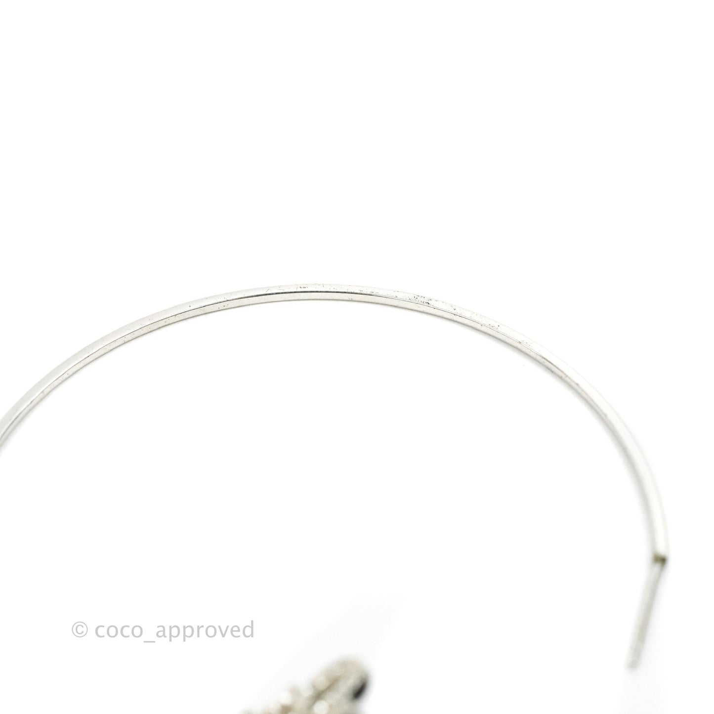 Dior Crystal Logo Hoop Earrings Silver Tone