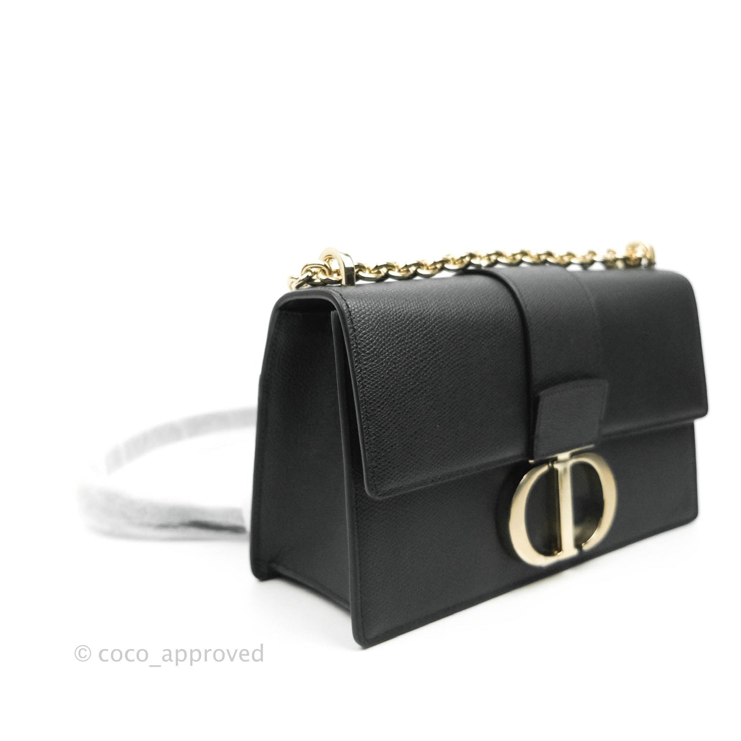 Christian Dior 30 Montaigne with Chain Black Grained Calfskin