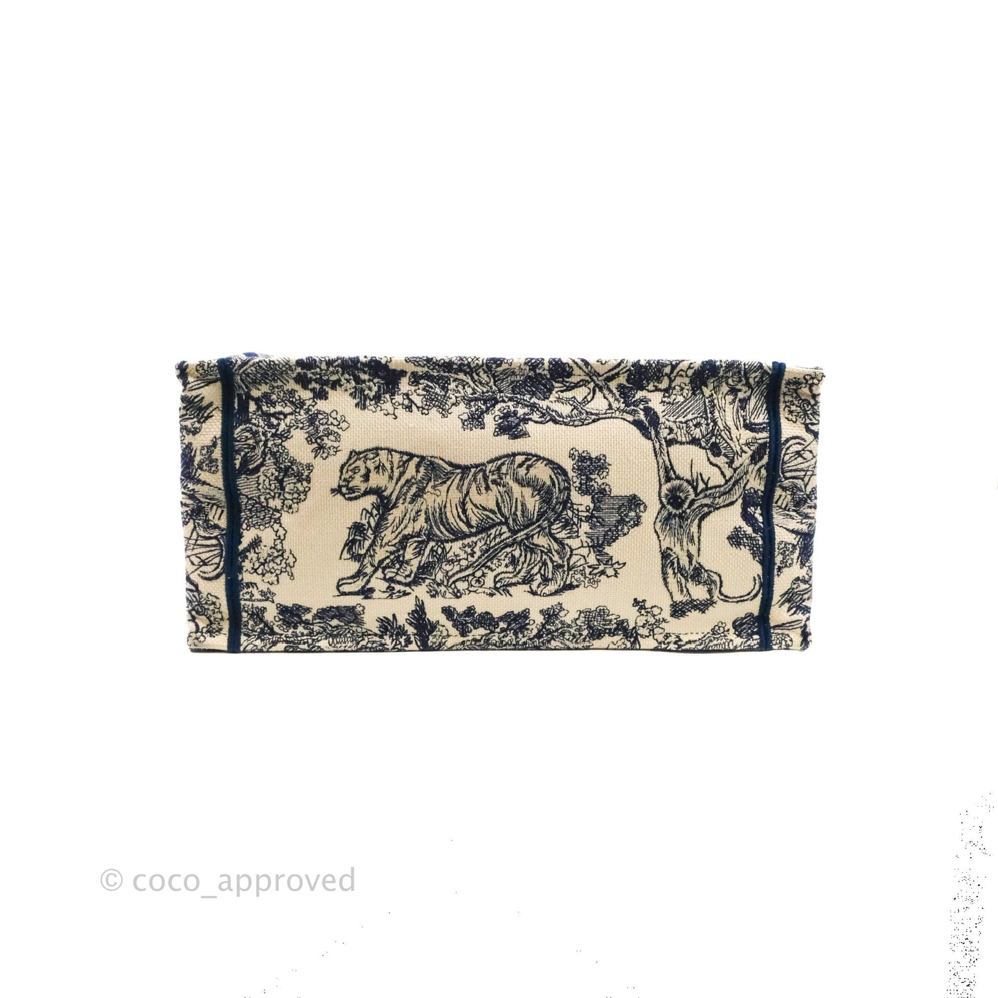 Christian Dior Medium (Old Small) Embroidered Toile De Jouy Canvas Book Tote Blue