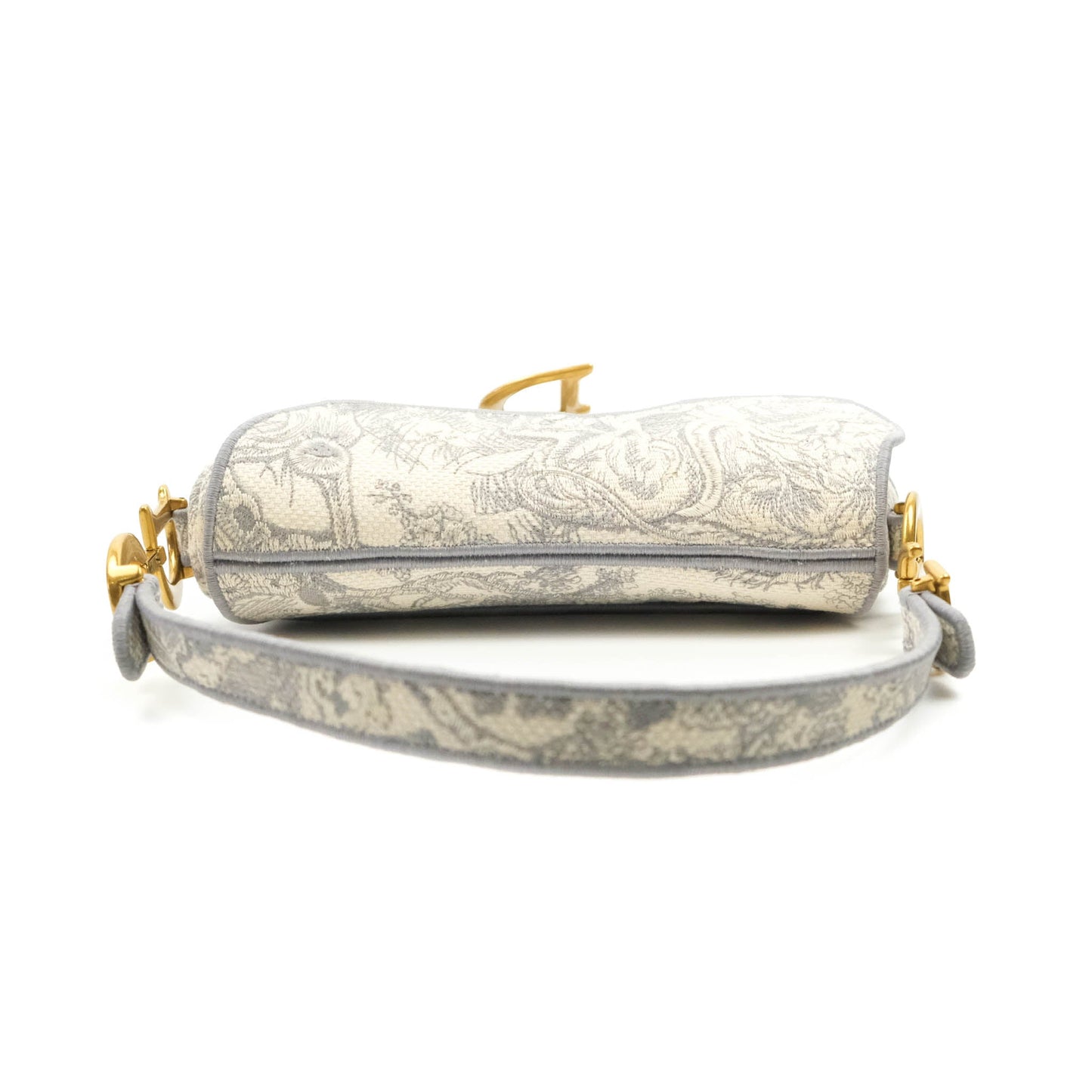Christian Dior Saddle Bag Grey Toile de Jouy Embroidery