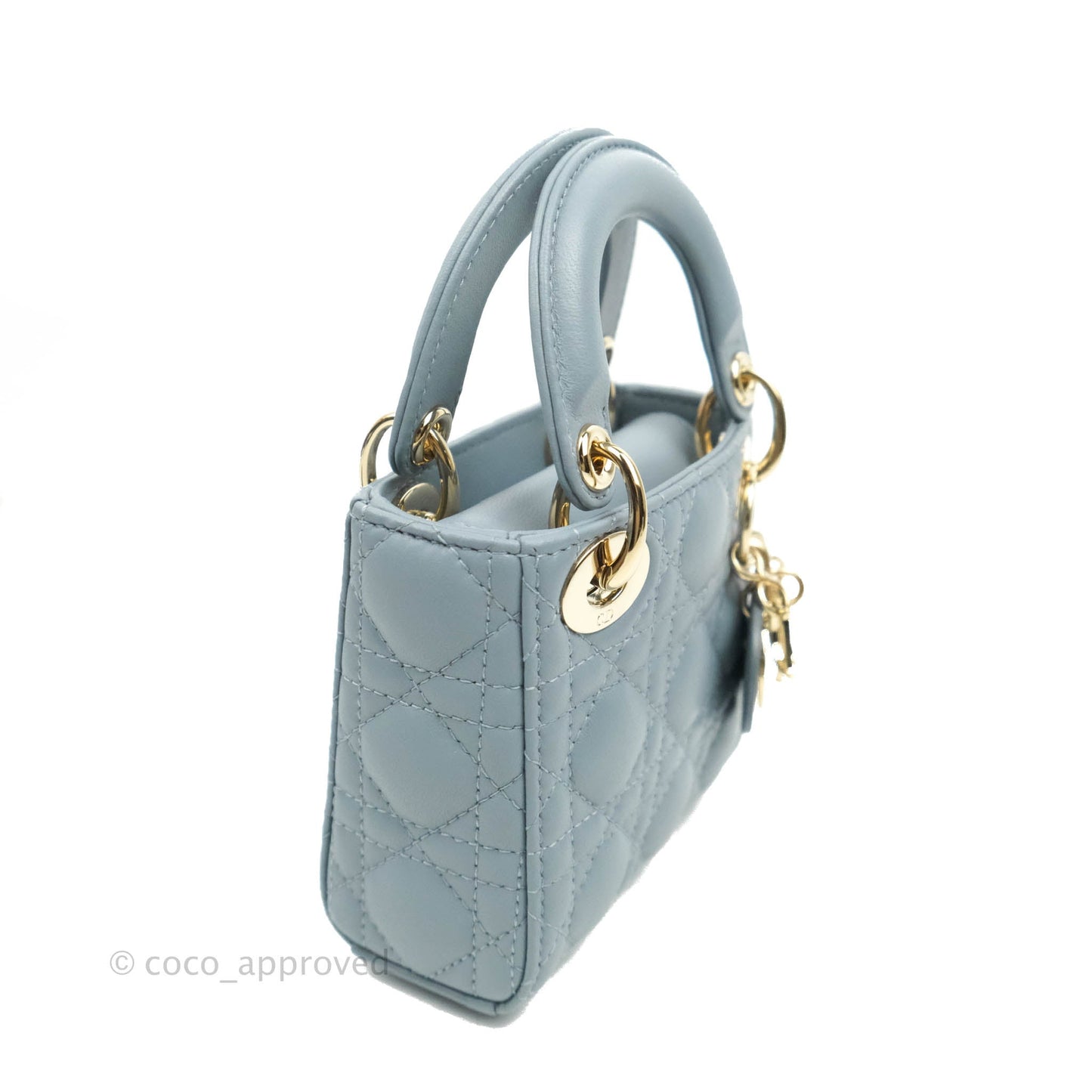 Christian Dior Micro Lady Dior Cannage Blue Grey Lambskin Gold Hardware