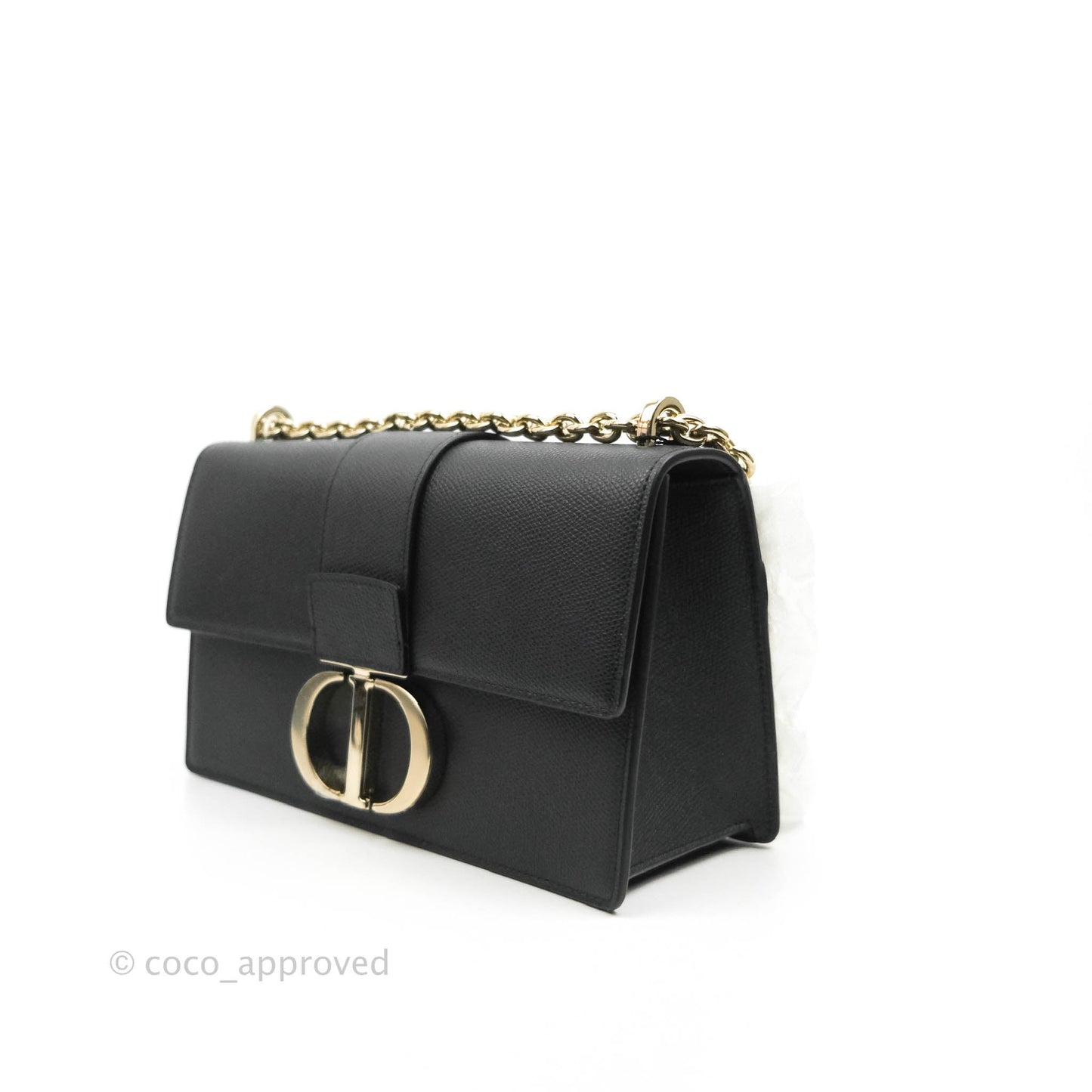 Christian Dior 30 Montaigne with Chain Black Grained Calfskin