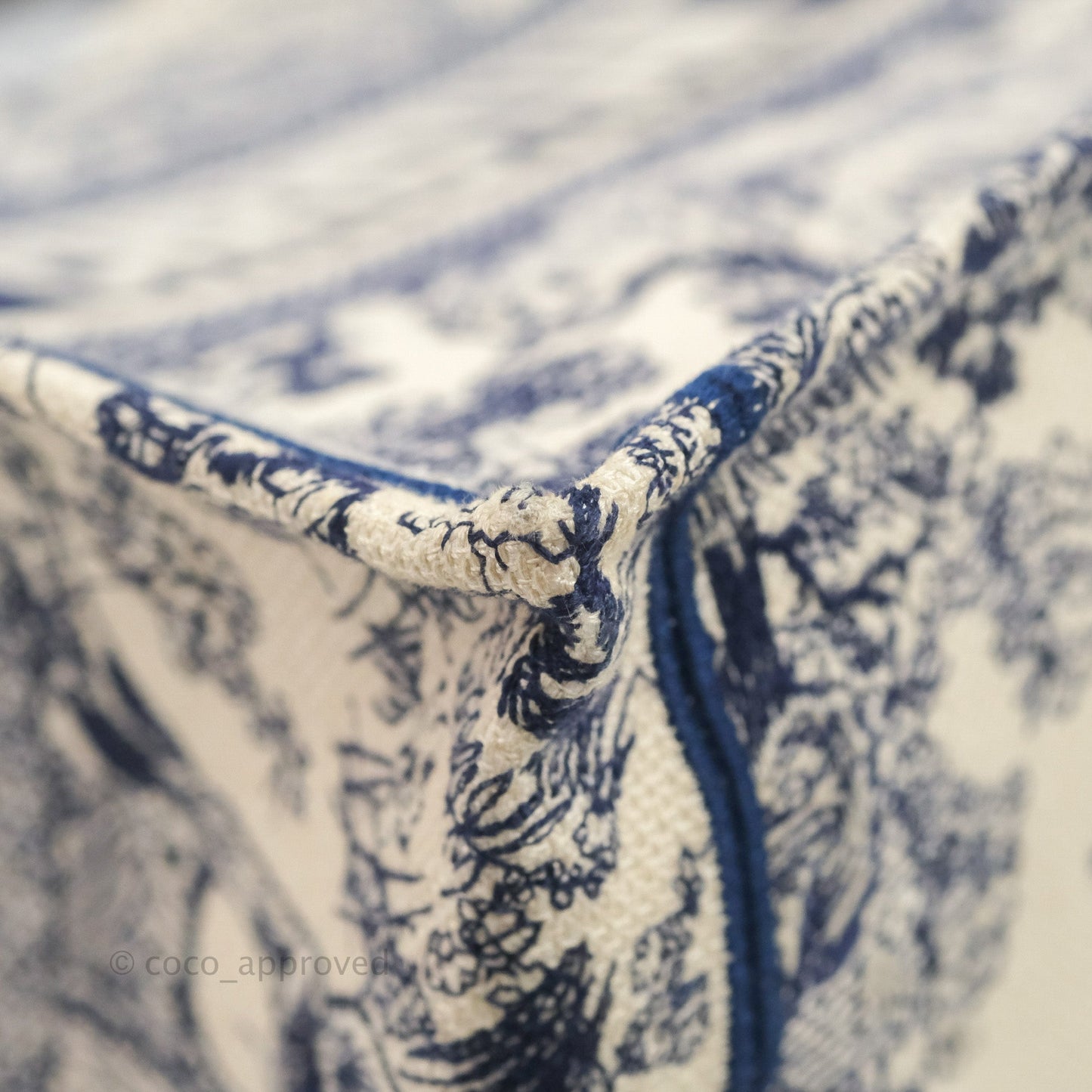Christian Dior Medium (Old Small) Embroidered Toile De Jouy Canvas Book Tote Blue
