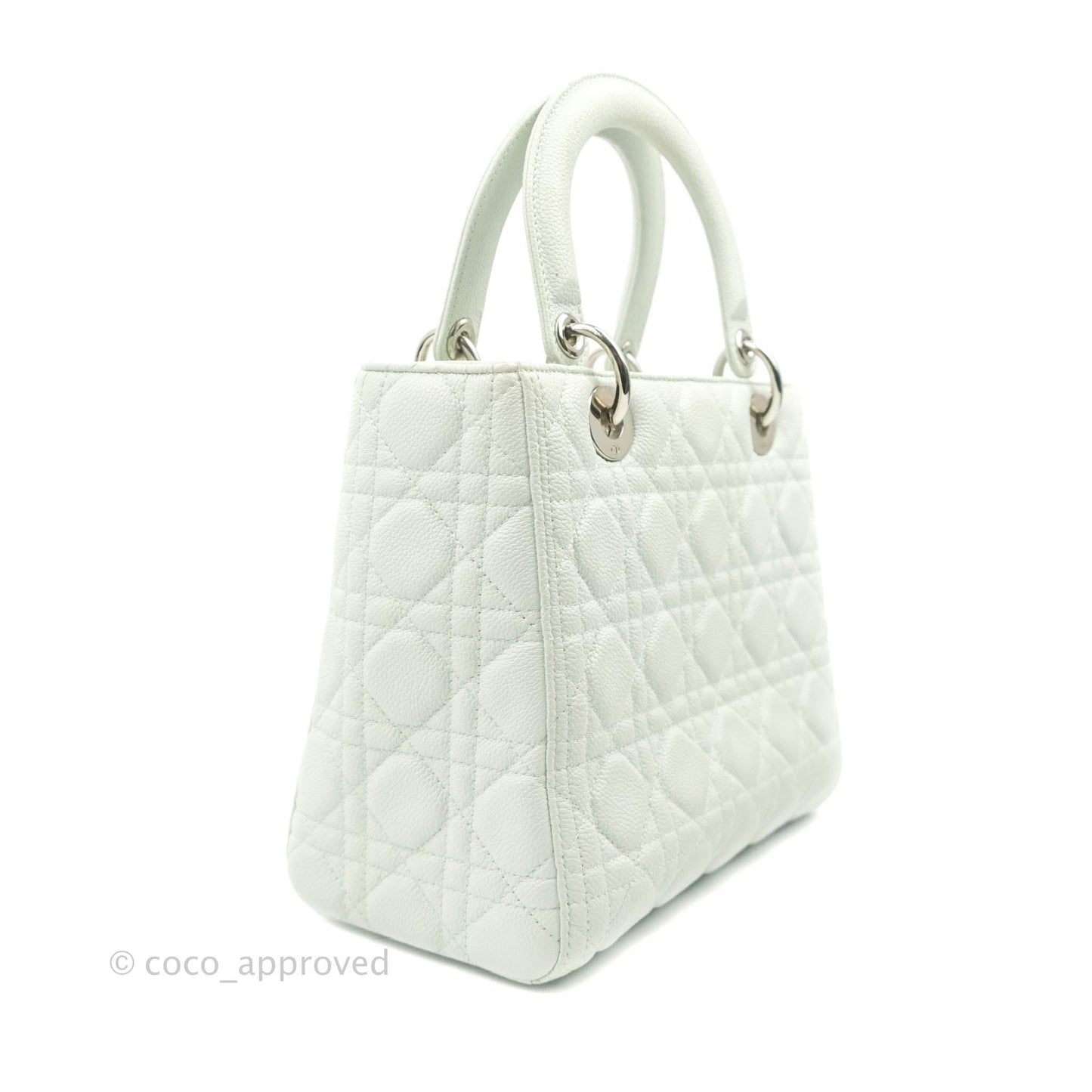 Christian Dior Medium Lady Dior Light Mint Grained Leather Silver Hardware