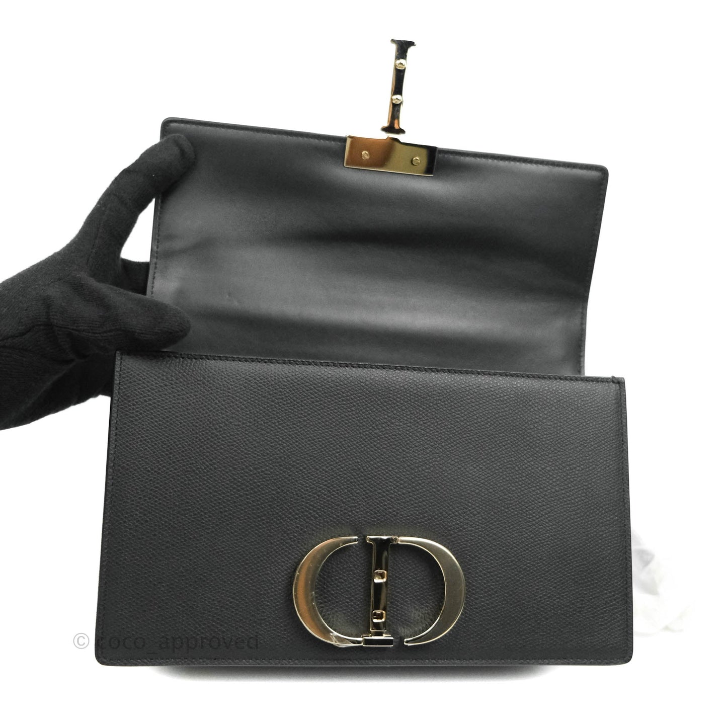 Christian Dior 30 Montaigne with Chain Black Grained Calfskin