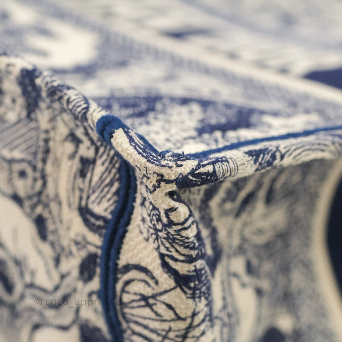 Christian Dior Medium (Old Small) Embroidered Toile De Jouy Canvas Book Tote Blue