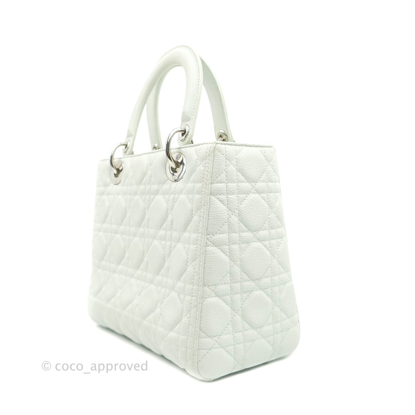 Christian Dior Medium Lady Dior Light Mint Grained Leather Silver Hardware