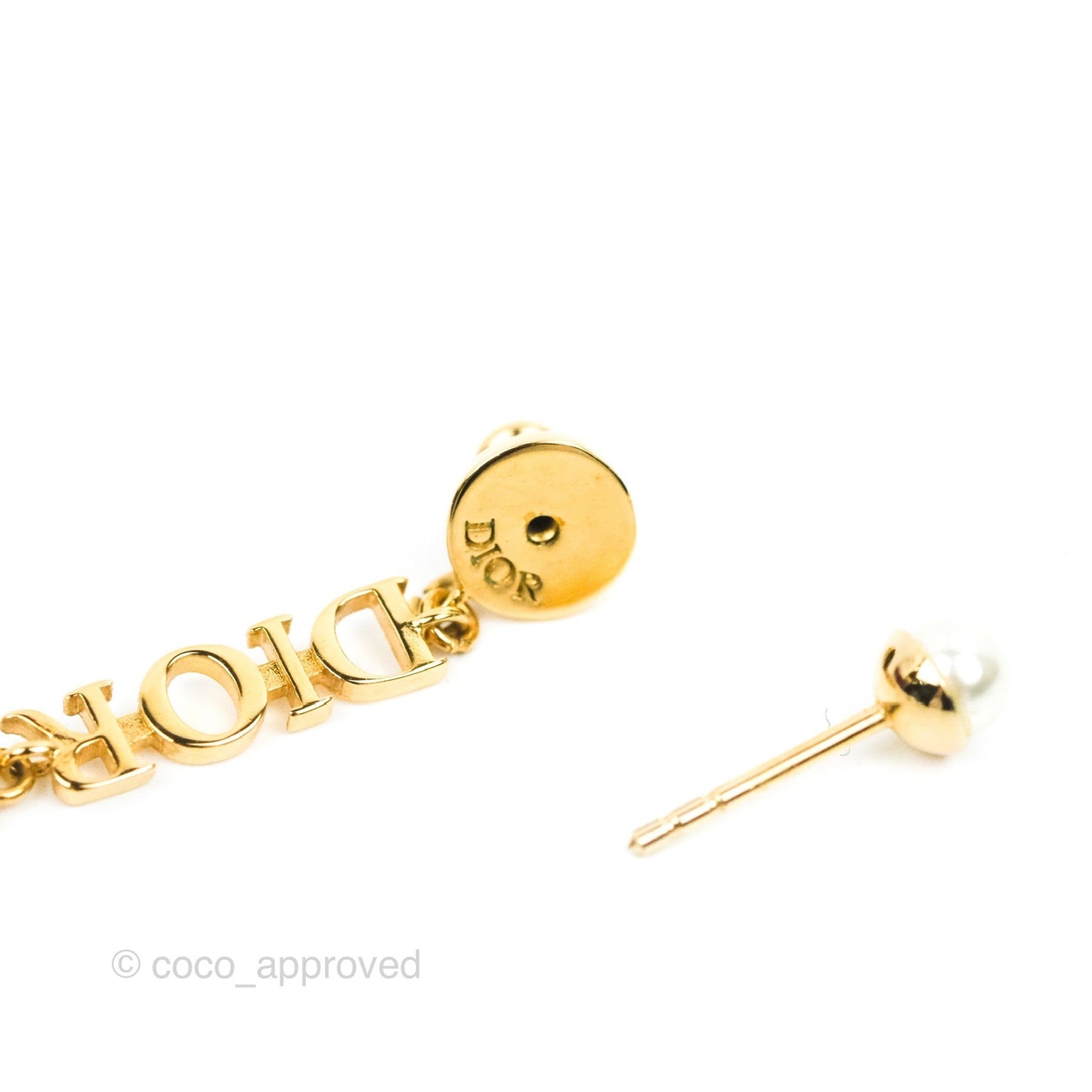 Christian Dior Pearl DIOR Resin Drop Earrings Gold Tone