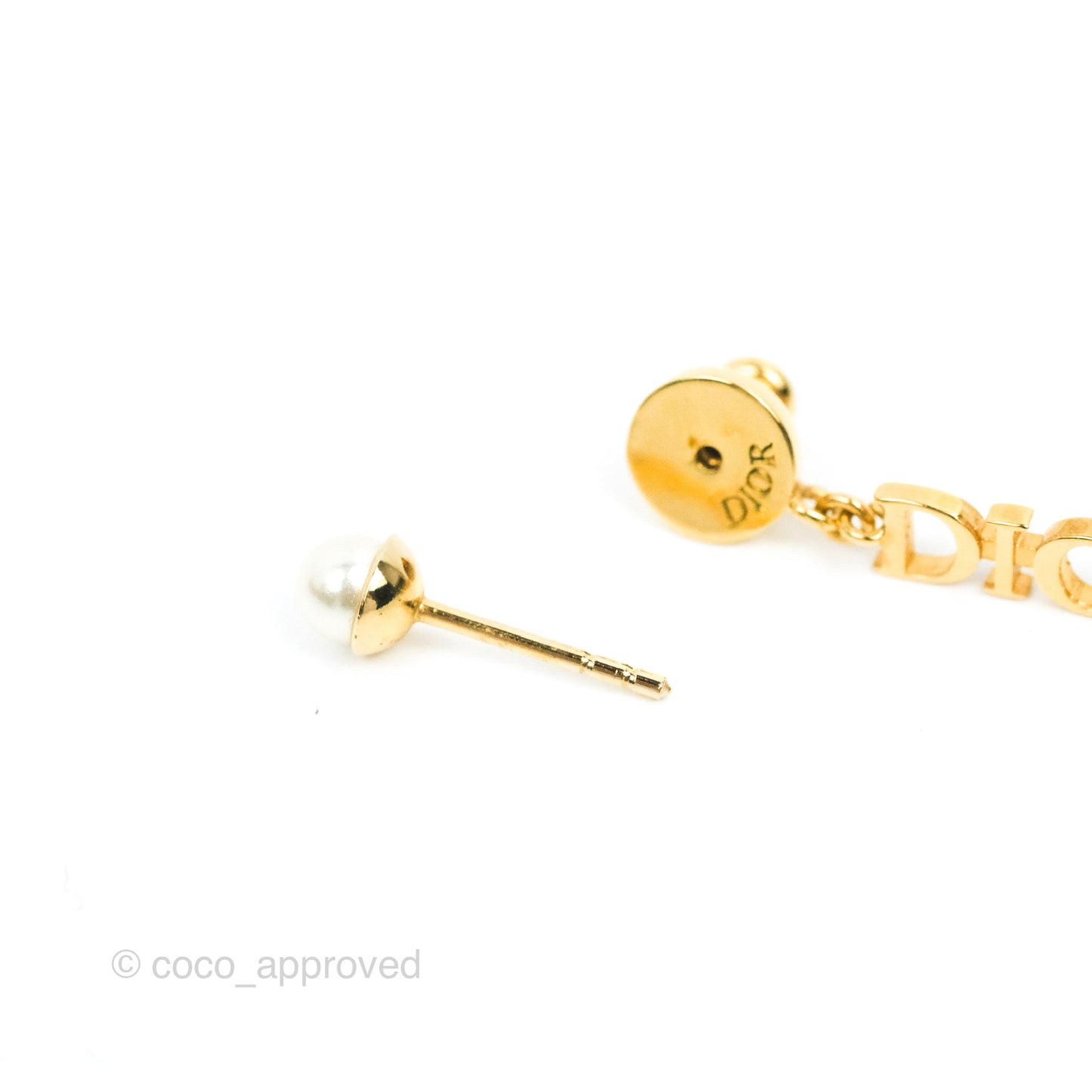 Christian Dior Pearl DIOR Resin Drop Earrings Gold Tone
