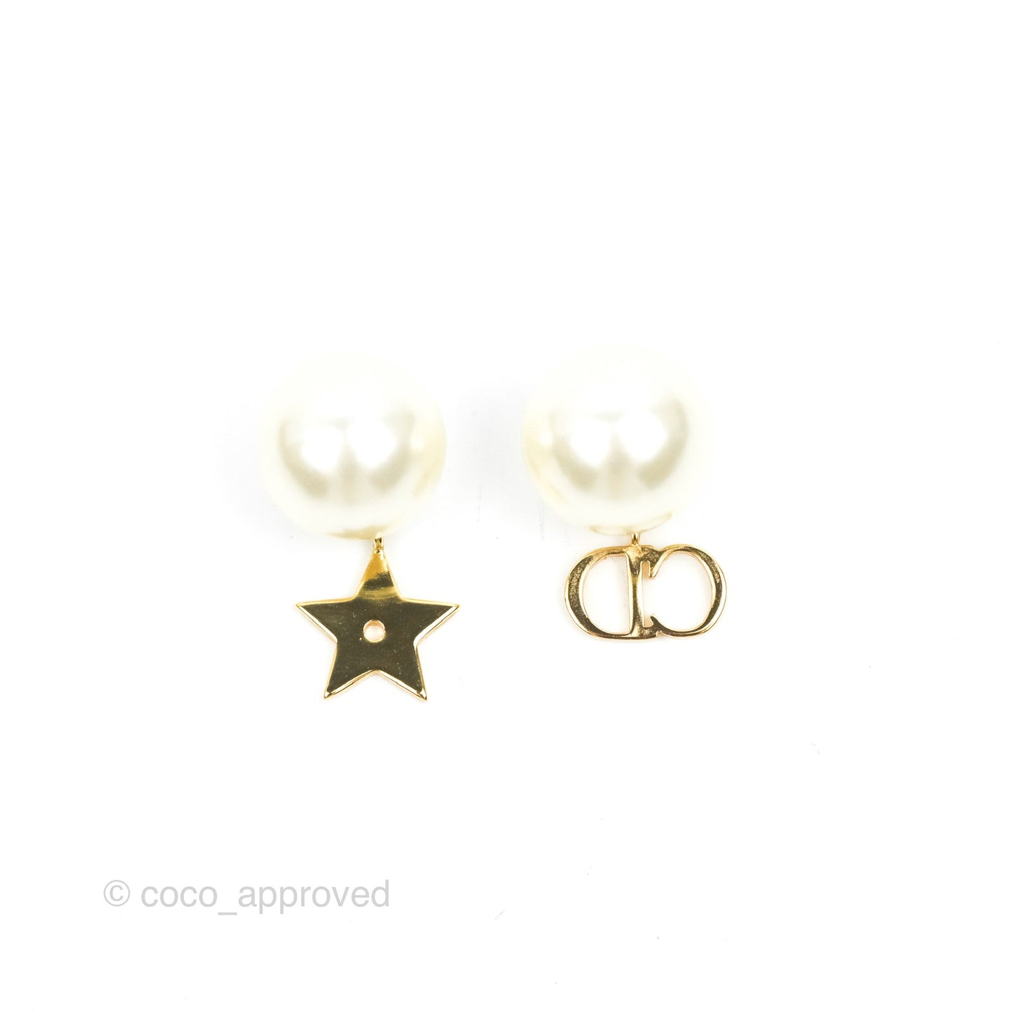 Christian Dior Pearl Tribales 'CD' & Star Drop Earrings Gold Tone