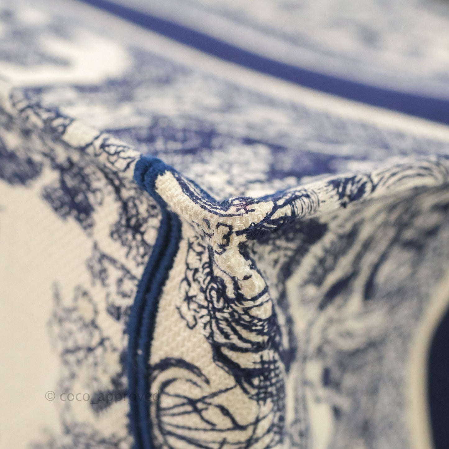 Christian Dior Medium (Old Small) Embroidered Toile De Jouy Canvas Book Tote Blue