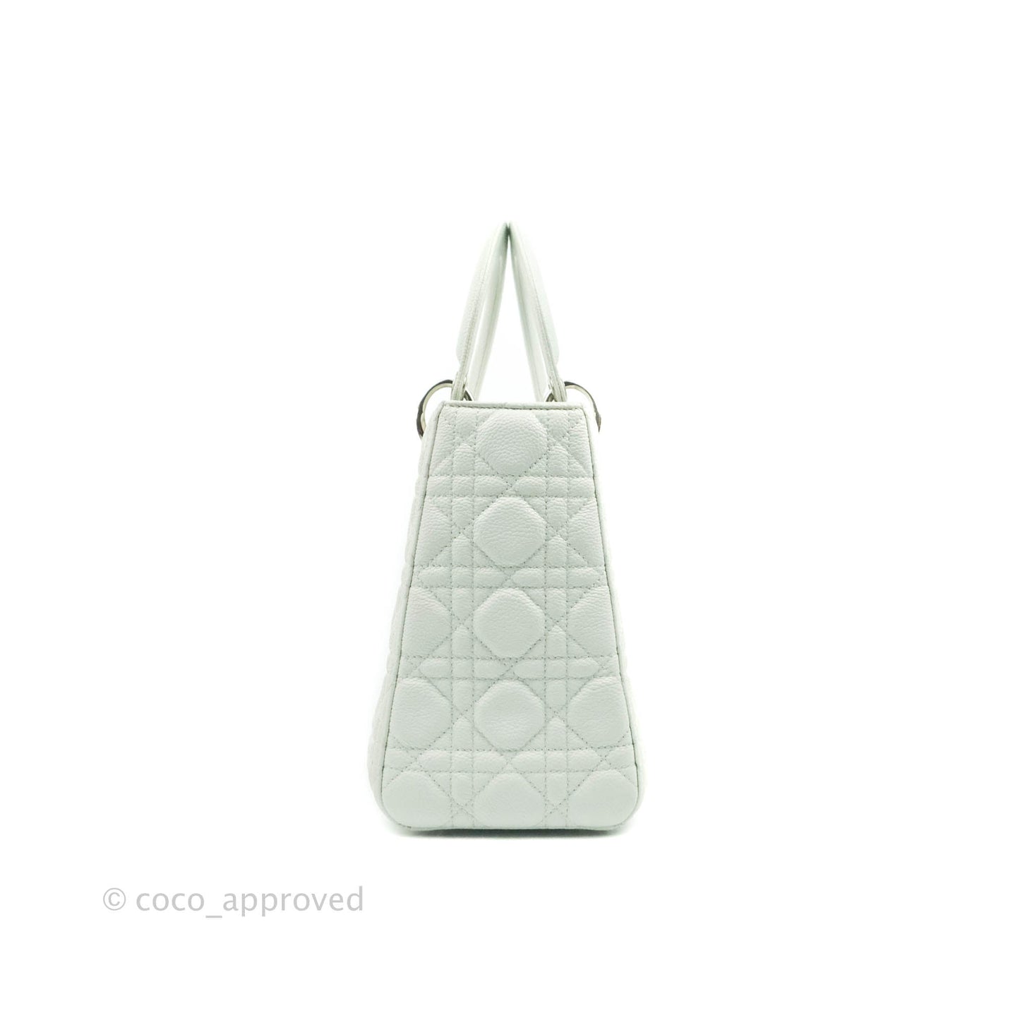 Christian Dior Medium Lady Dior Light Mint Grained Leather Silver Hardware