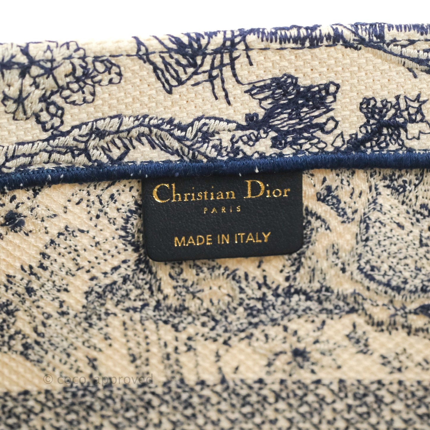 Christian Dior Medium (Old Small) Embroidered Toile De Jouy Canvas Book Tote Blue