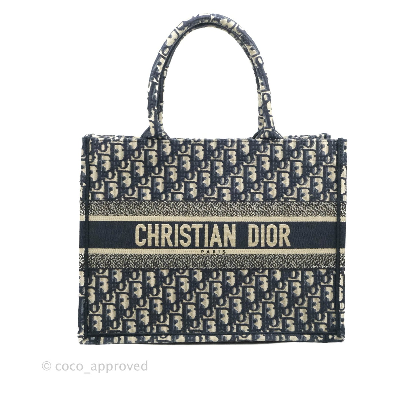 Christian Dior Medium Blue (Old Small) Dior Oblique Embroidery Canvas Book Tote