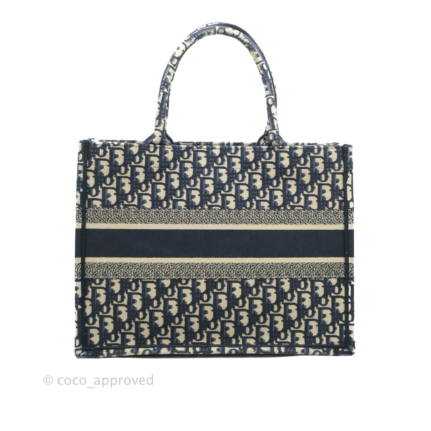 Christian Dior Medium Blue (Old Small) Dior Oblique Embroidery Canvas Book Tote