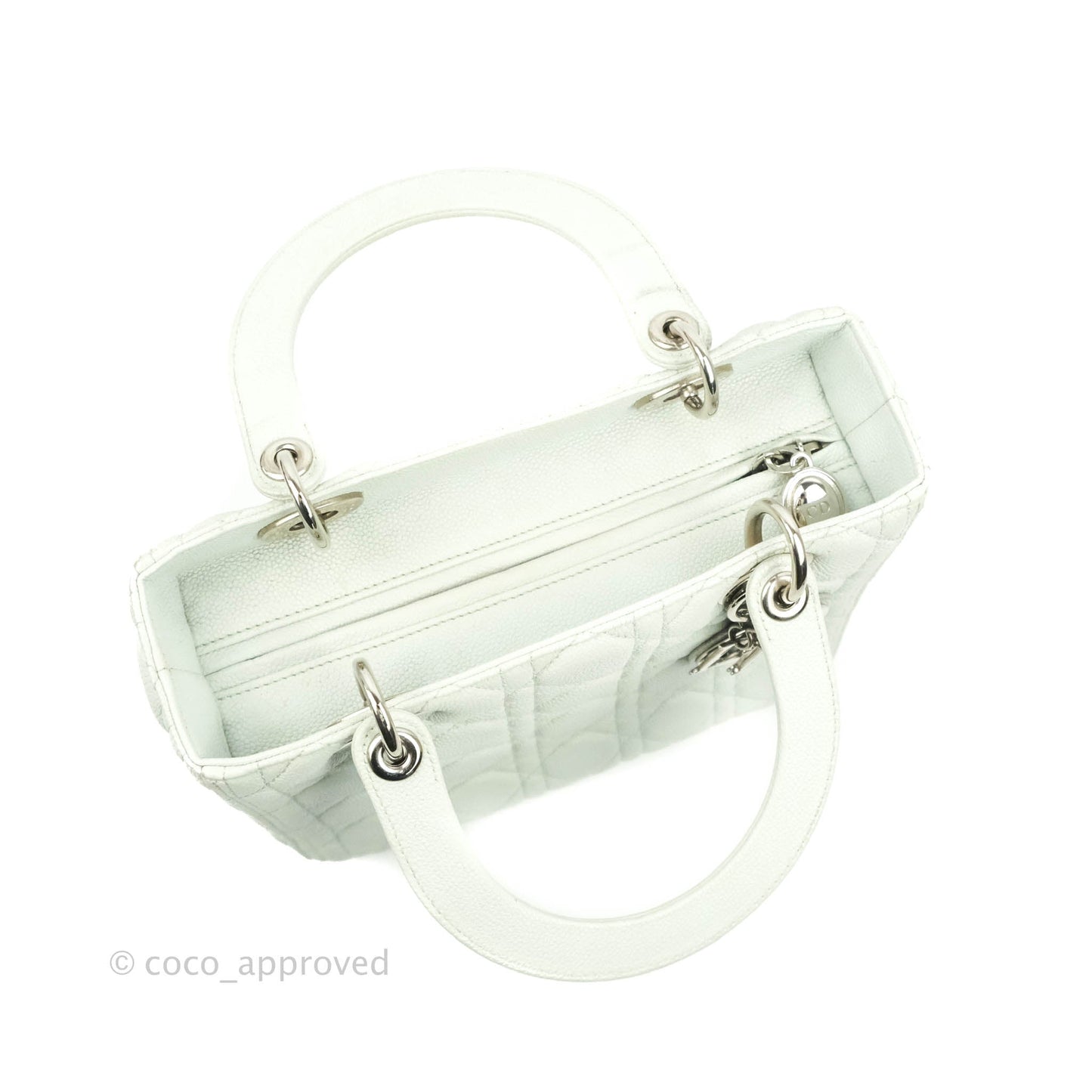 Christian Dior Medium Lady Dior Light Mint Grained Leather Silver Hardware