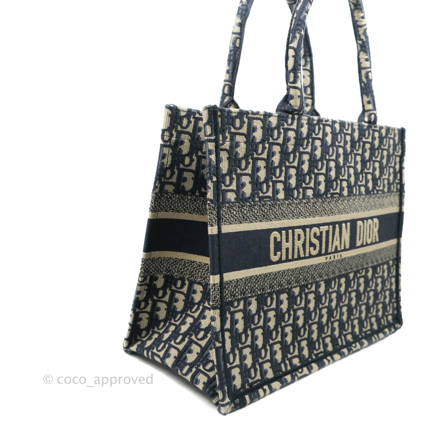 Christian Dior Medium Blue (Old Small) Dior Oblique Embroidery Canvas Book Tote