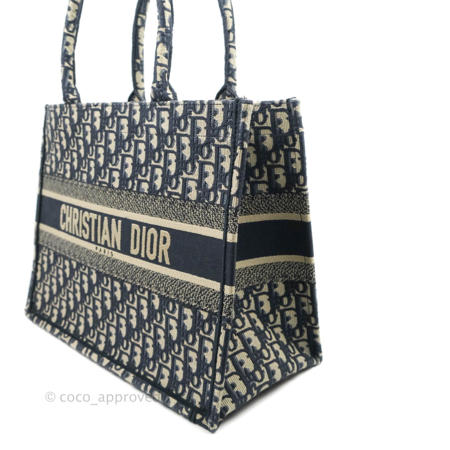 Christian Dior Medium Blue (Old Small) Dior Oblique Embroidery Canvas Book Tote