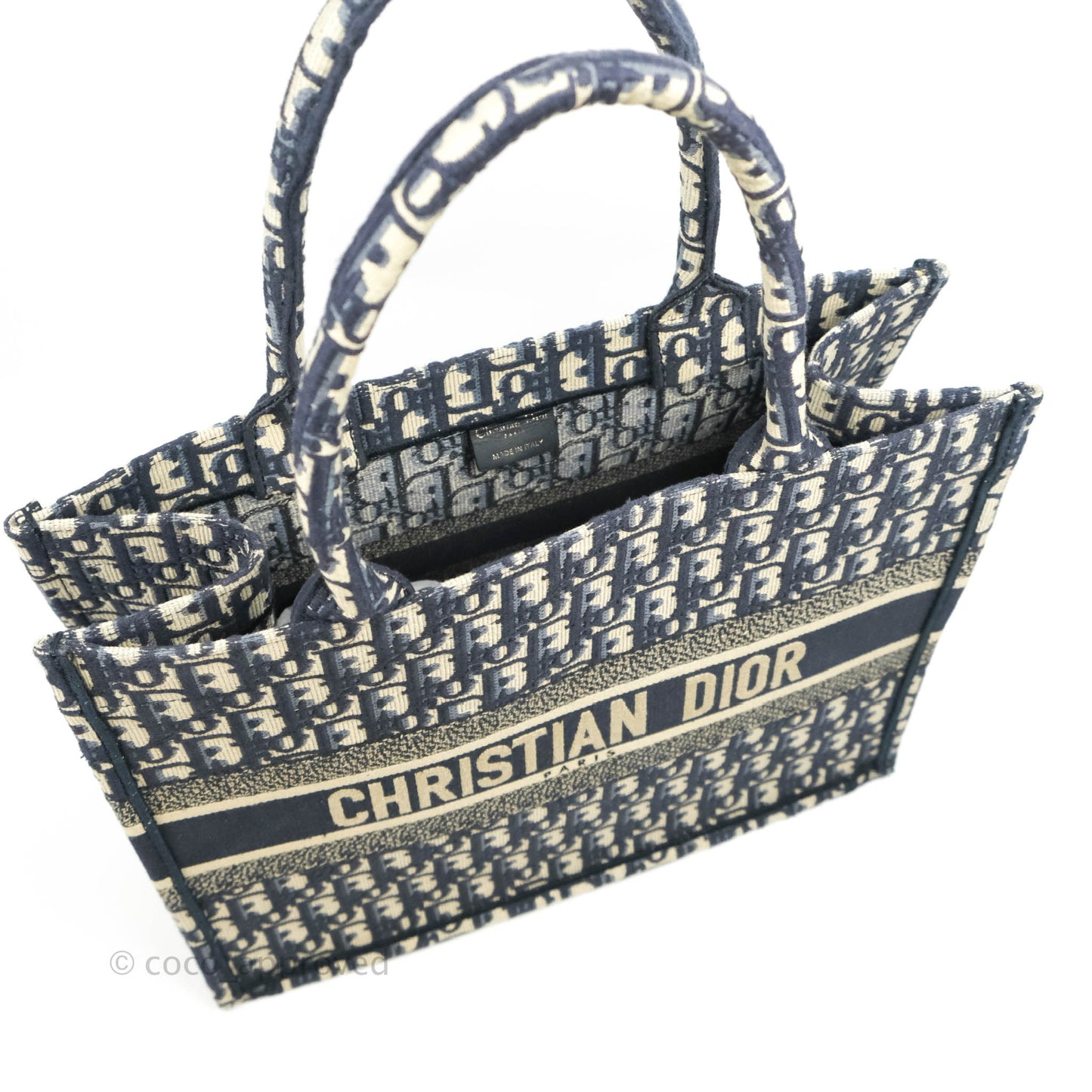 Christian Dior Medium Blue (Old Small) Dior Oblique Embroidery Canvas Book Tote