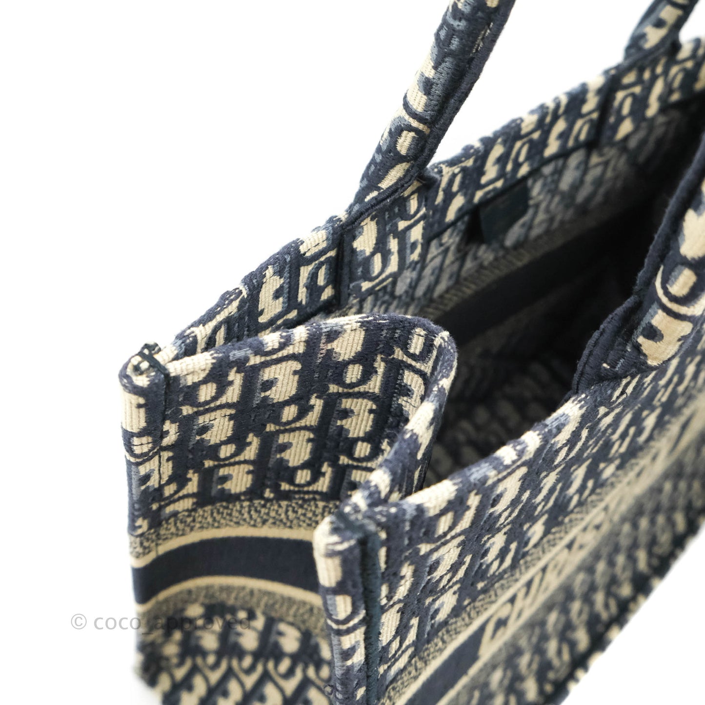 Christian Dior Medium Blue (Old Small) Dior Oblique Embroidery Canvas Book Tote